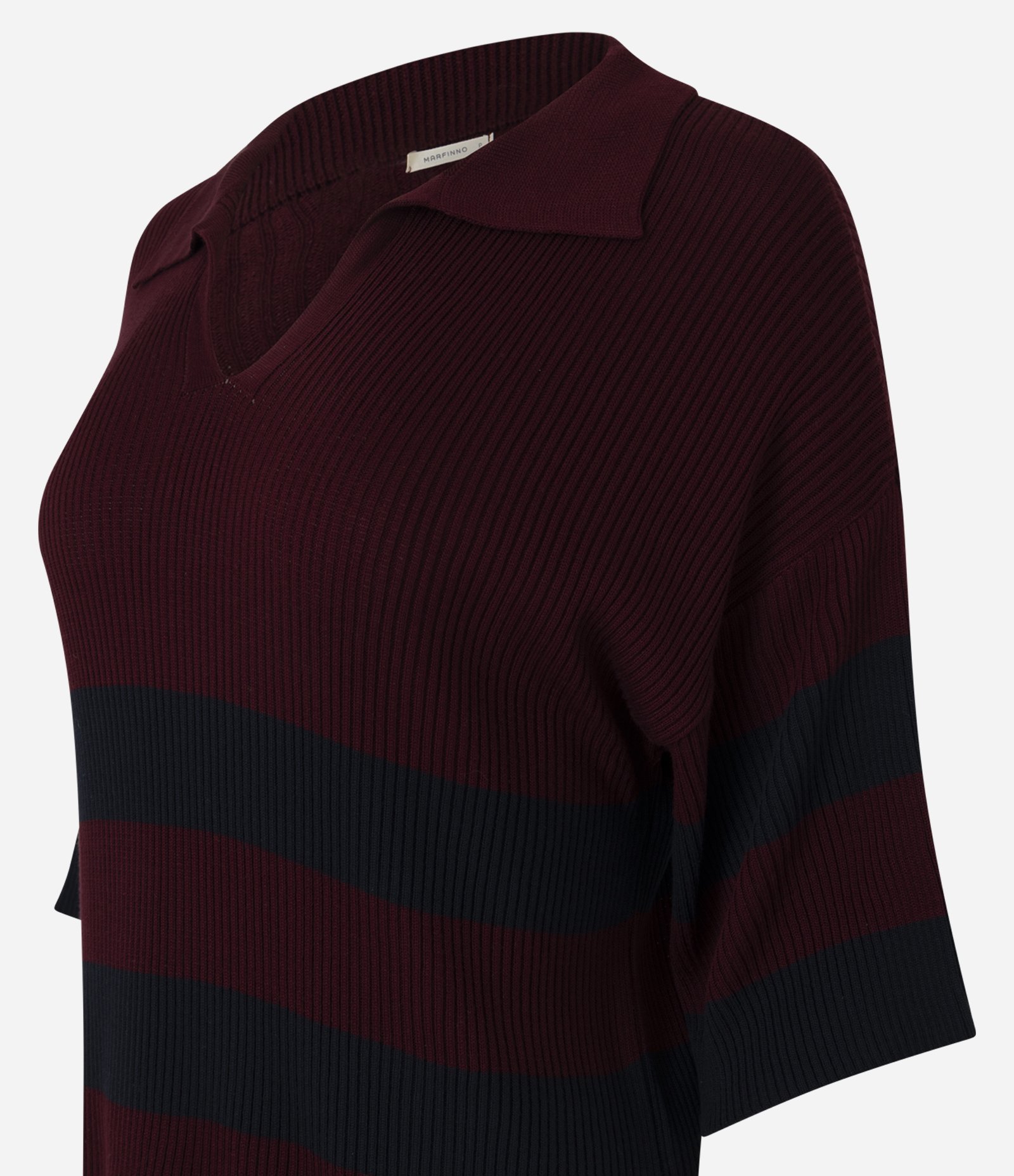 Blusa em Tricô com Gola Polo e Estampa Listrada Vinho 5