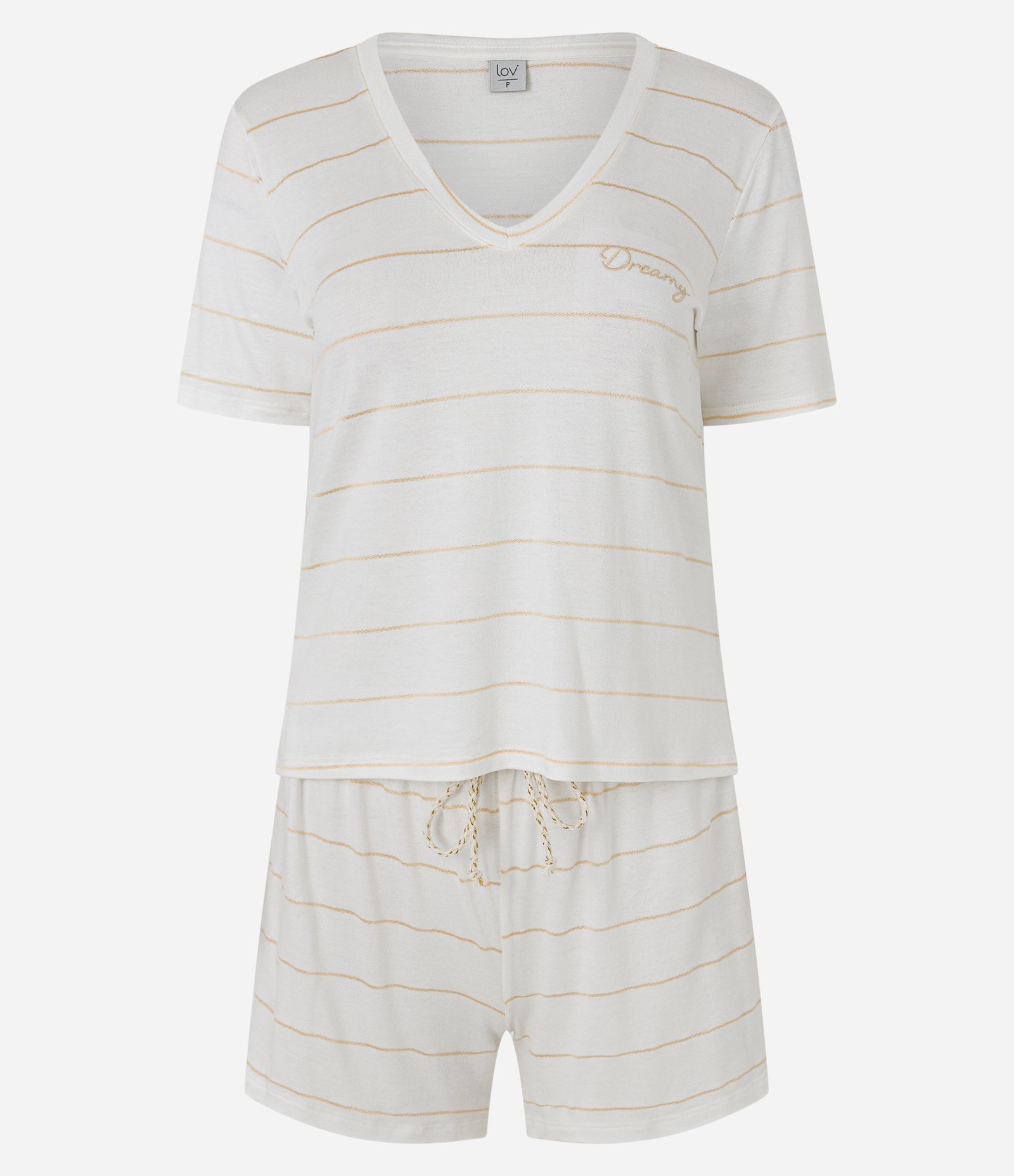 Pijama Curto em Viscolycra com Estampa de Listras Metalizado Branco 5
