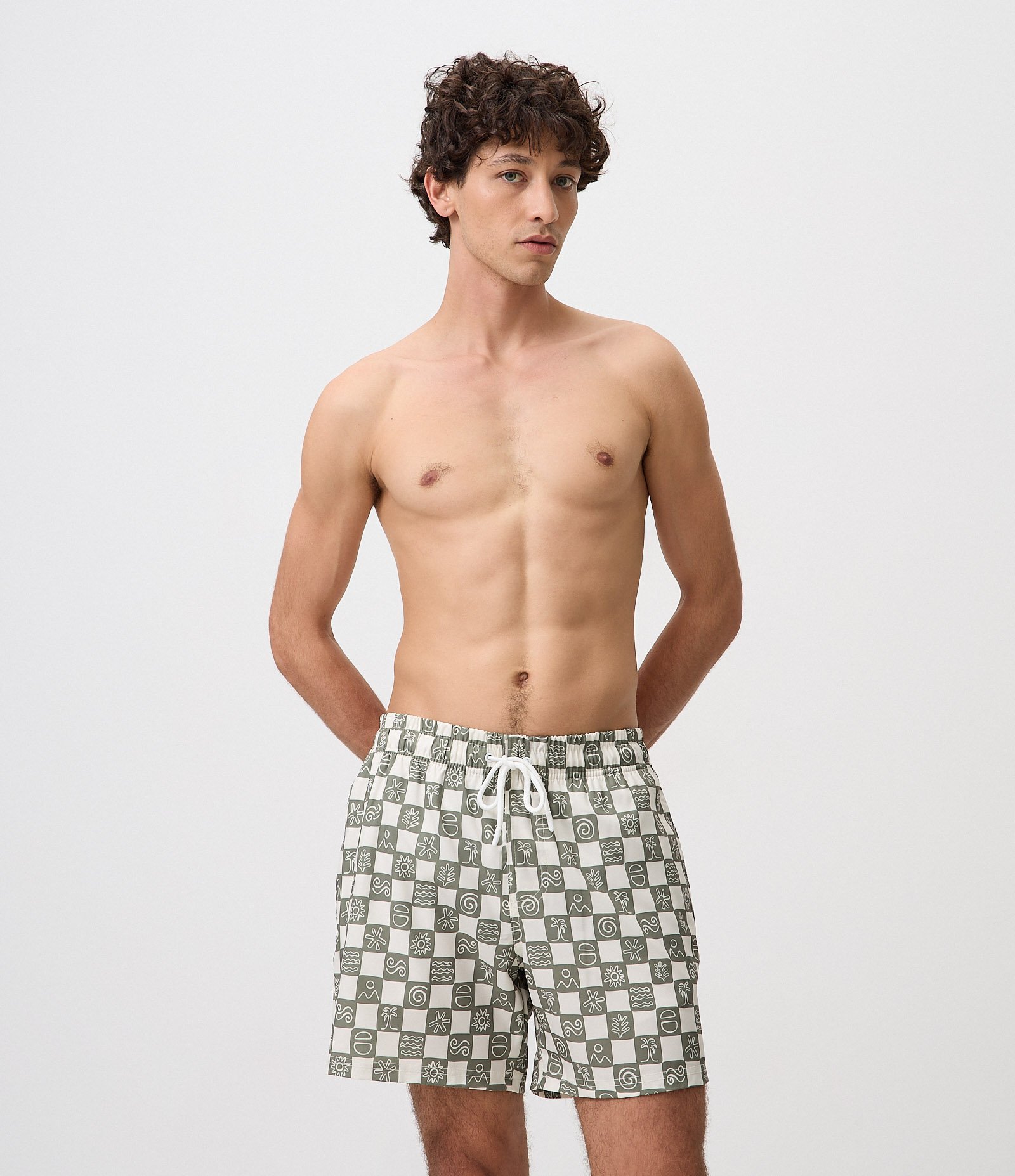 Bermuda com Estampa Grid Ilhas Off White 1