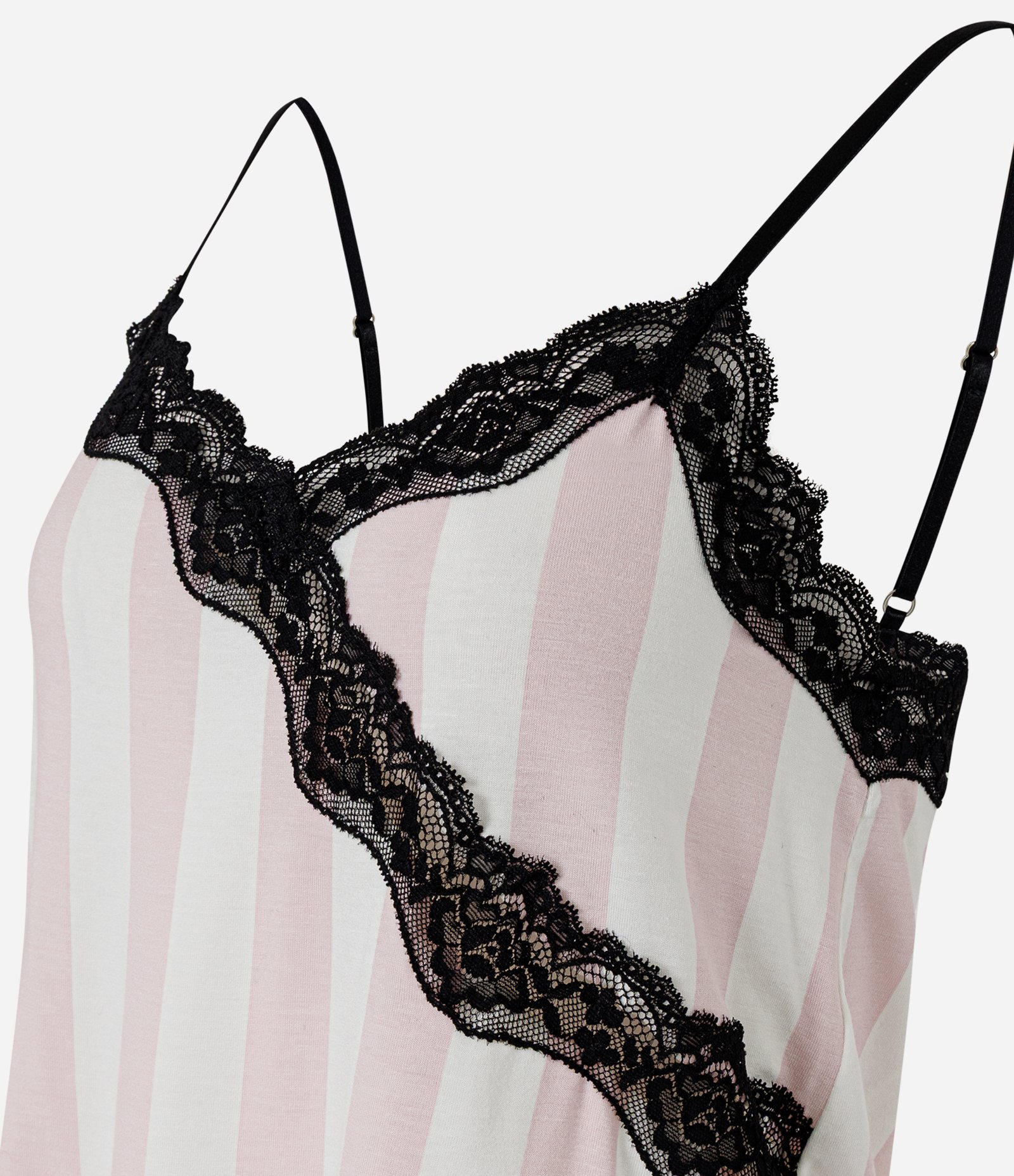 Short Doll em Viscolycra com Estampa Listrada e Renda Cruzada Rosa/Branco 7
