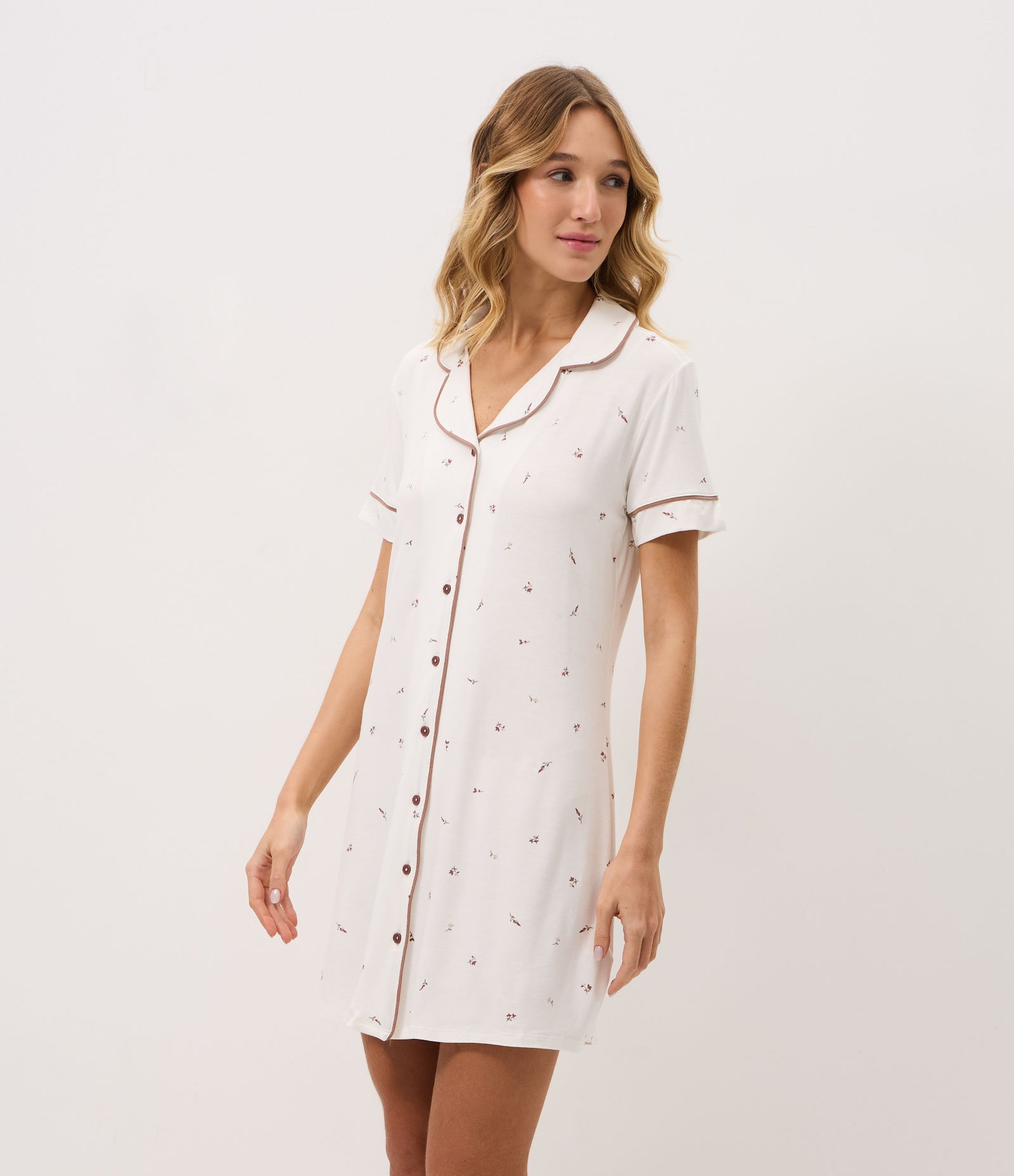 Camisola Americana em Viscolycra com Estampa Floral Branco 1