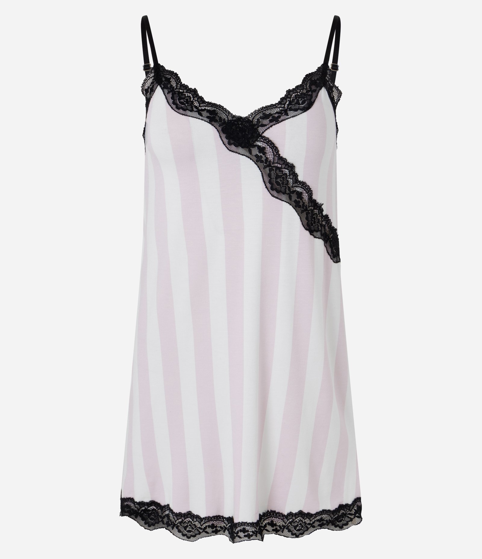 Camisola Curta com Estampa Listrada e Renda Cruzada Branco/Rosa 4