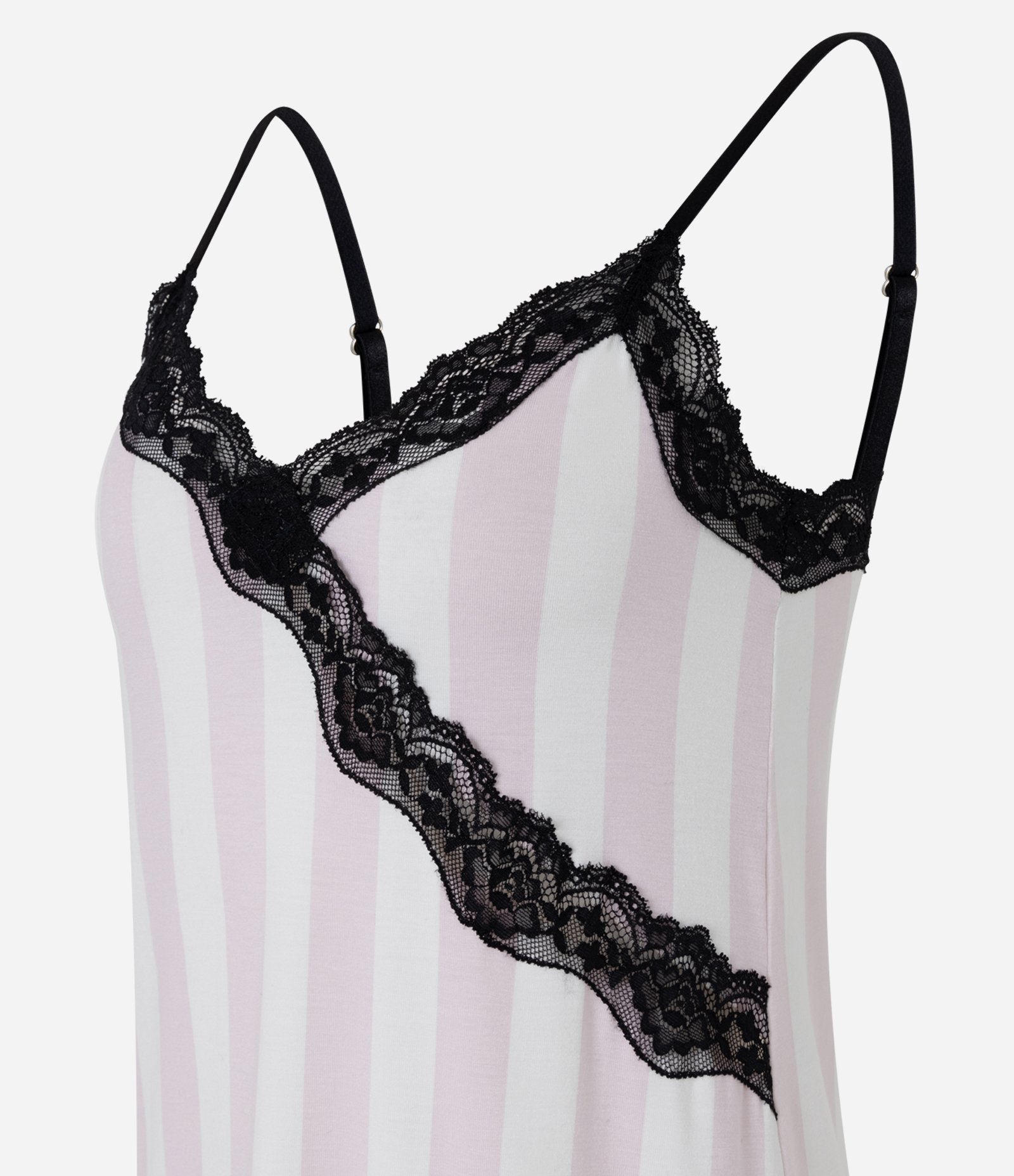 Camisola Curta com Estampa Listrada e Renda Cruzada Branco/Rosa 5