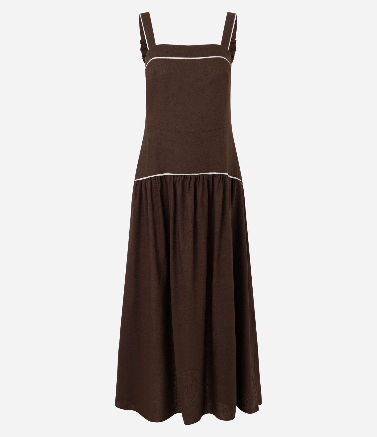 Vestido Midi em Viscolinho com Recorte Cintura Baixa Marrom 5