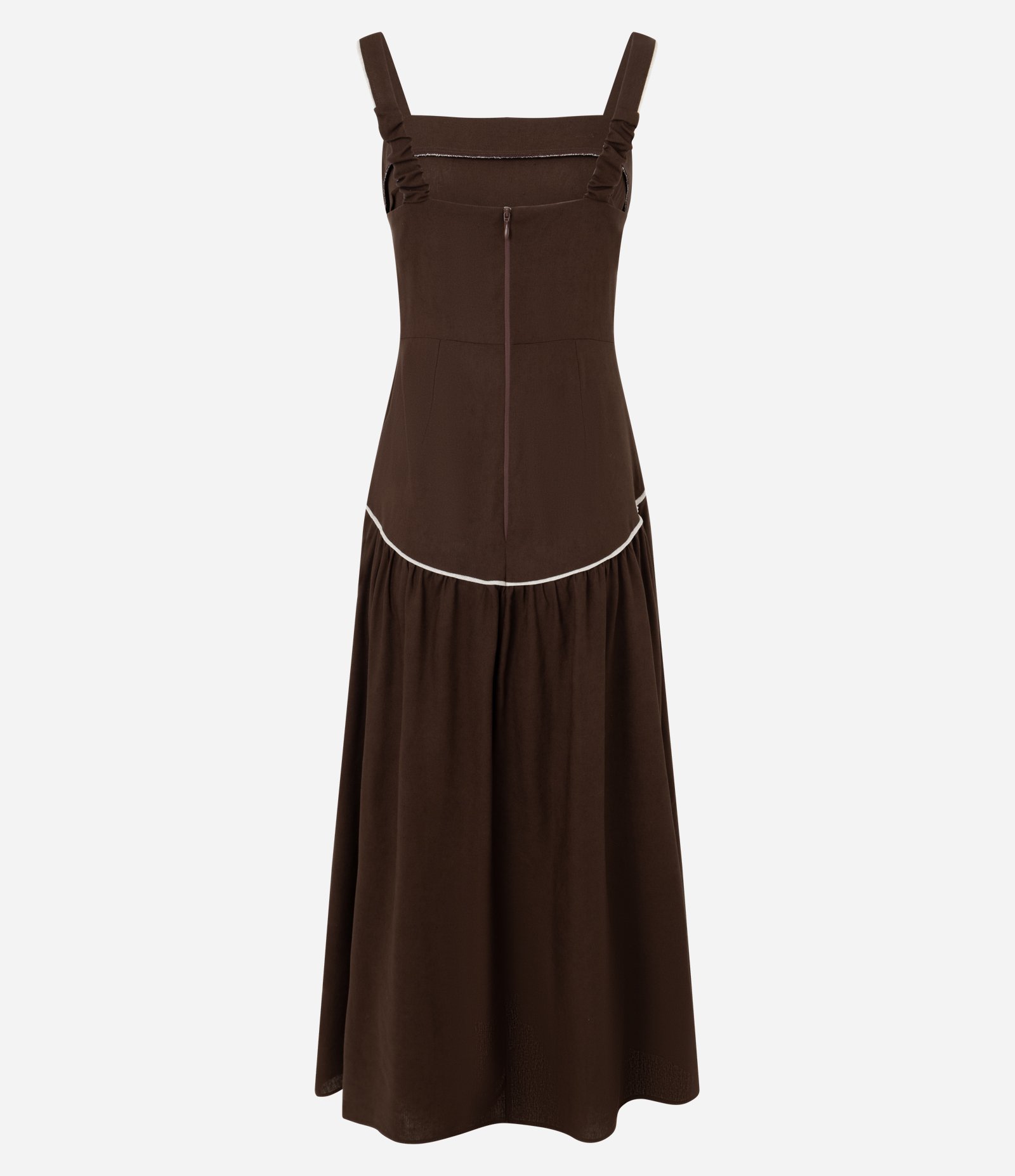 Vestido Midi em Viscolinho com Recorte Cintura Baixa Marrom 6