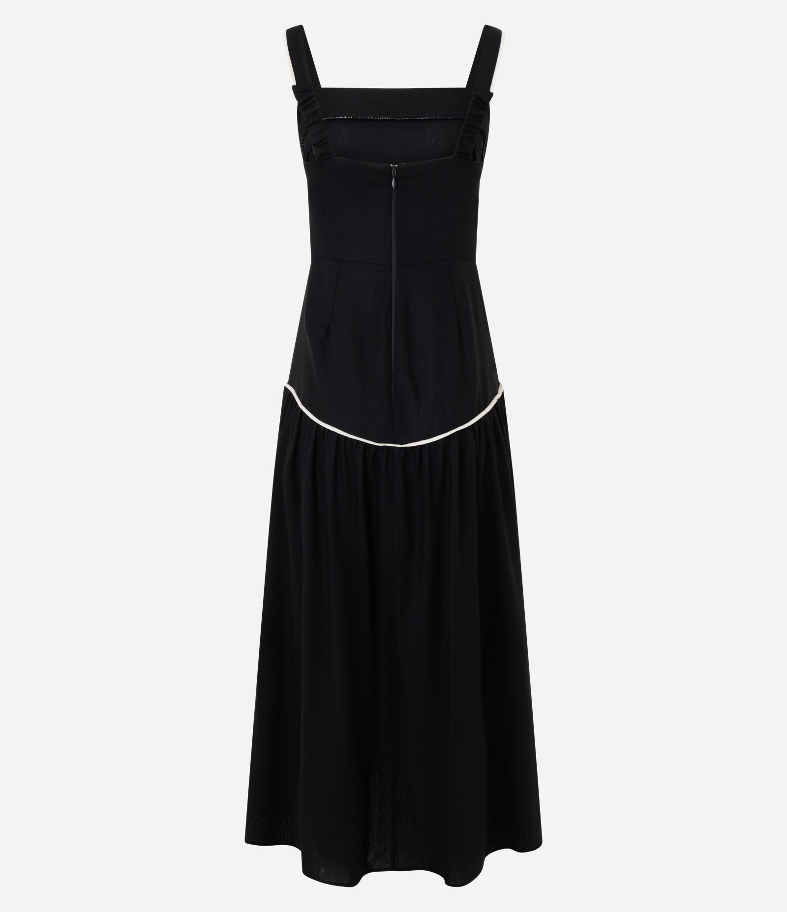 Vestido Midi em Viscolinho com Recorte Cintura Baixa Preto 6