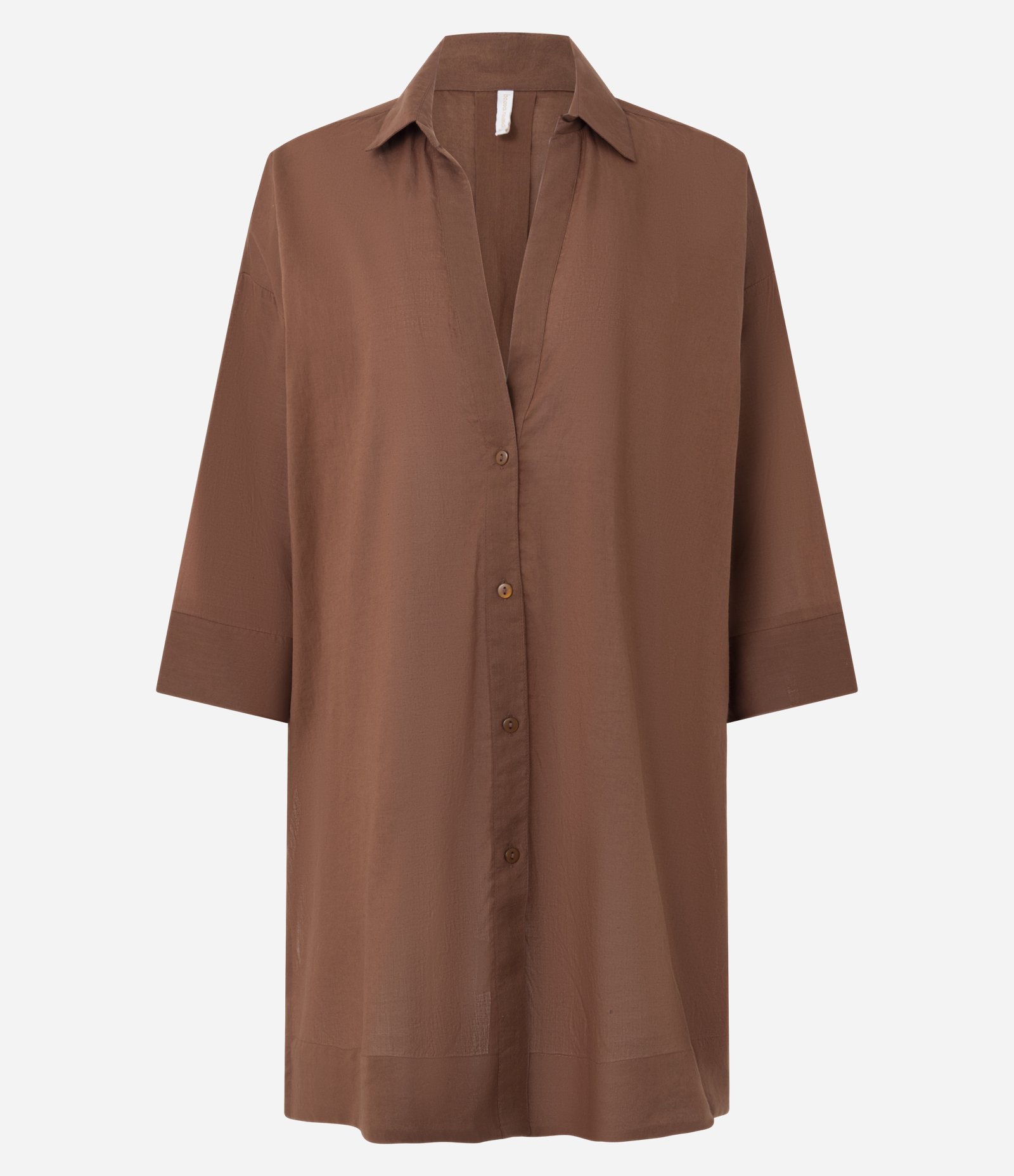 Saída de Praia Chemise em Cotton com Manga 3/4 Marrom 1
