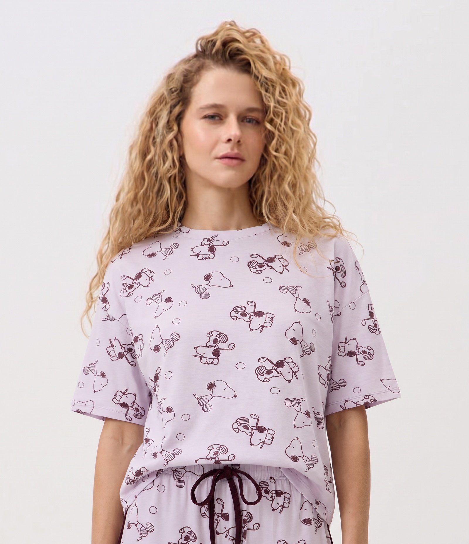 Blusa de Pijama em Viscolycra com Estampa Snoopy Lilás 1