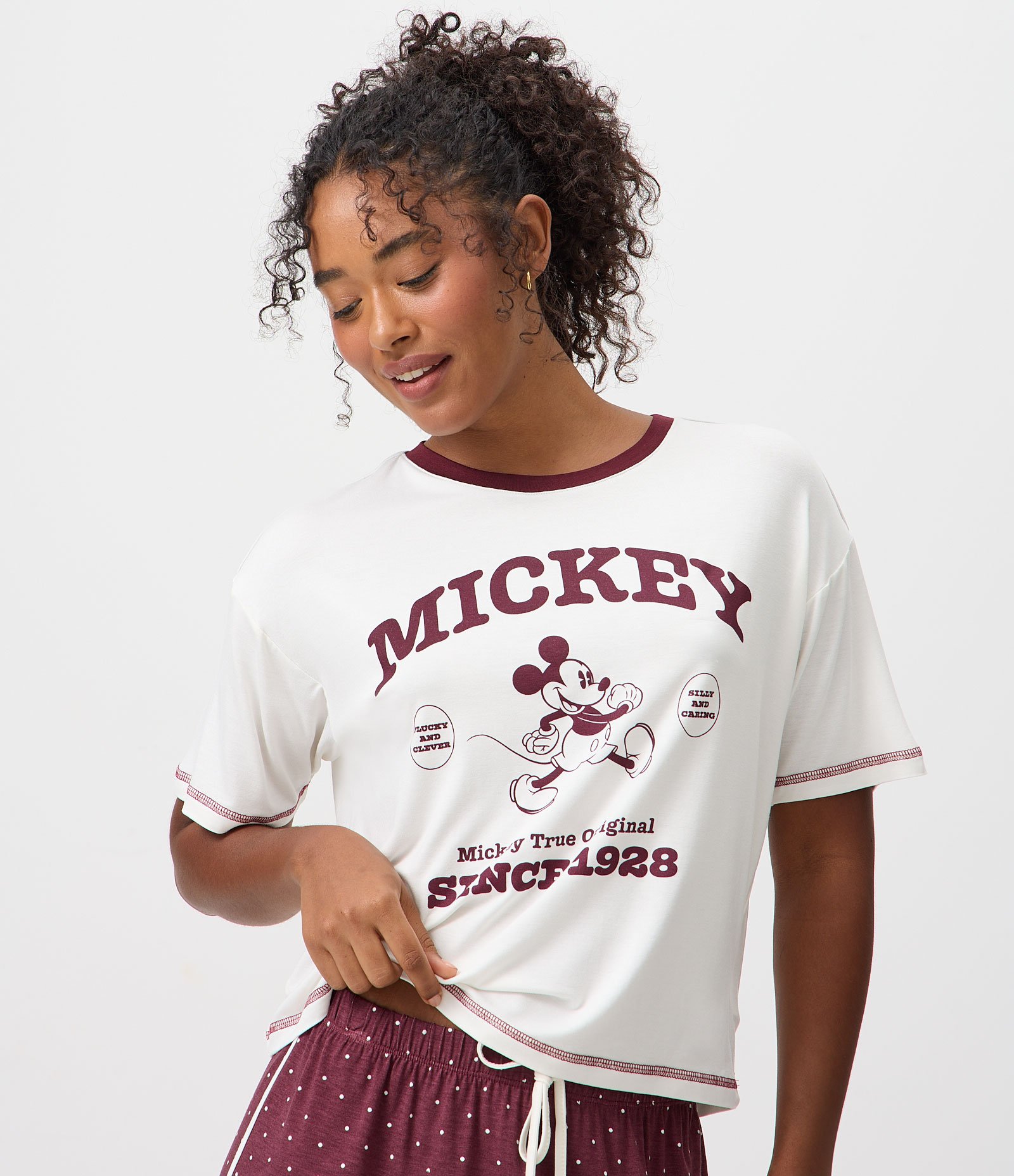 Blusa de Pijama em Viscolycra com Estampa Vintage Mickey Mouse Branco 2