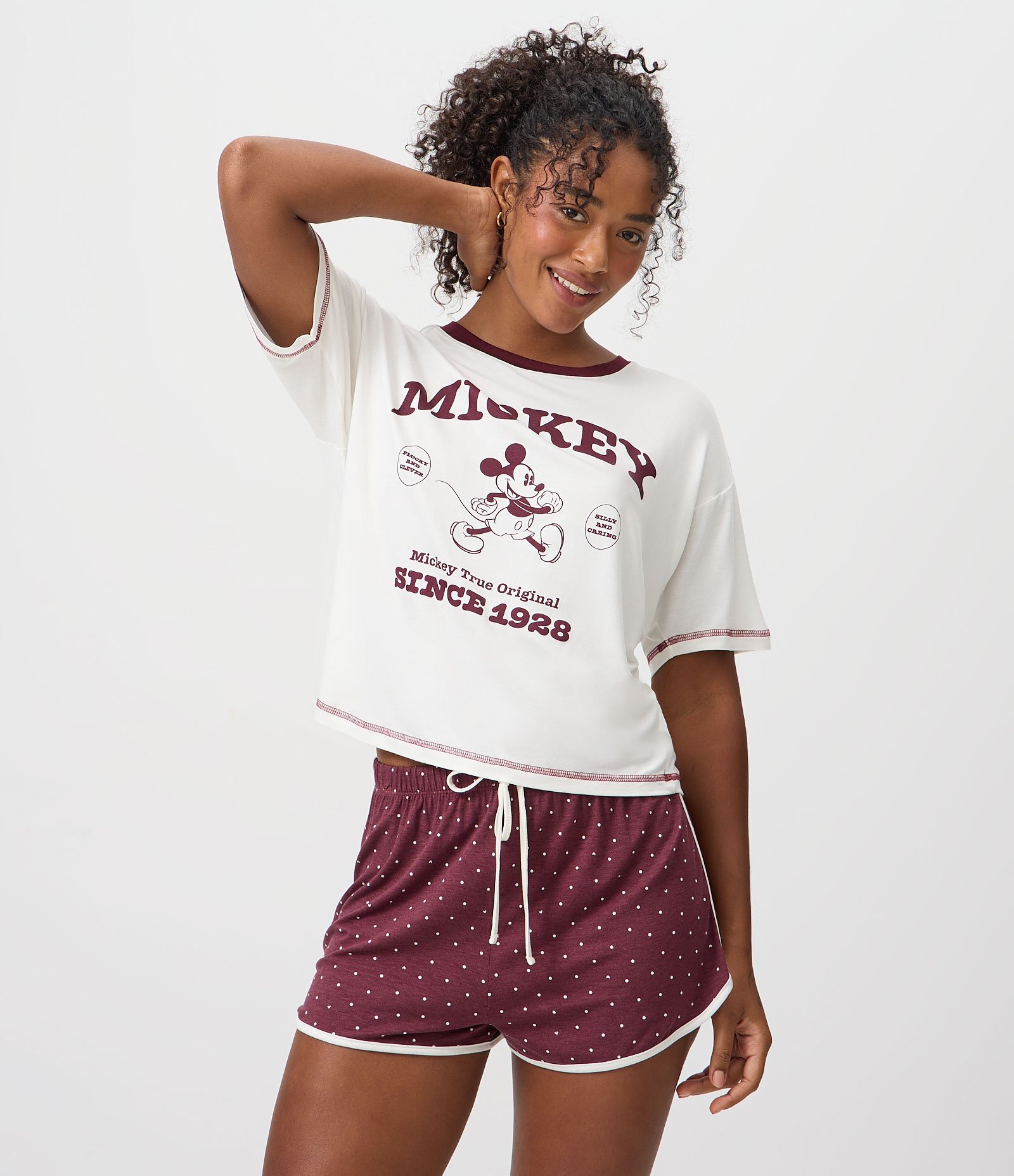 Blusa de Pijama em Viscolycra com Estampa Vintage Mickey Mouse Branco 3