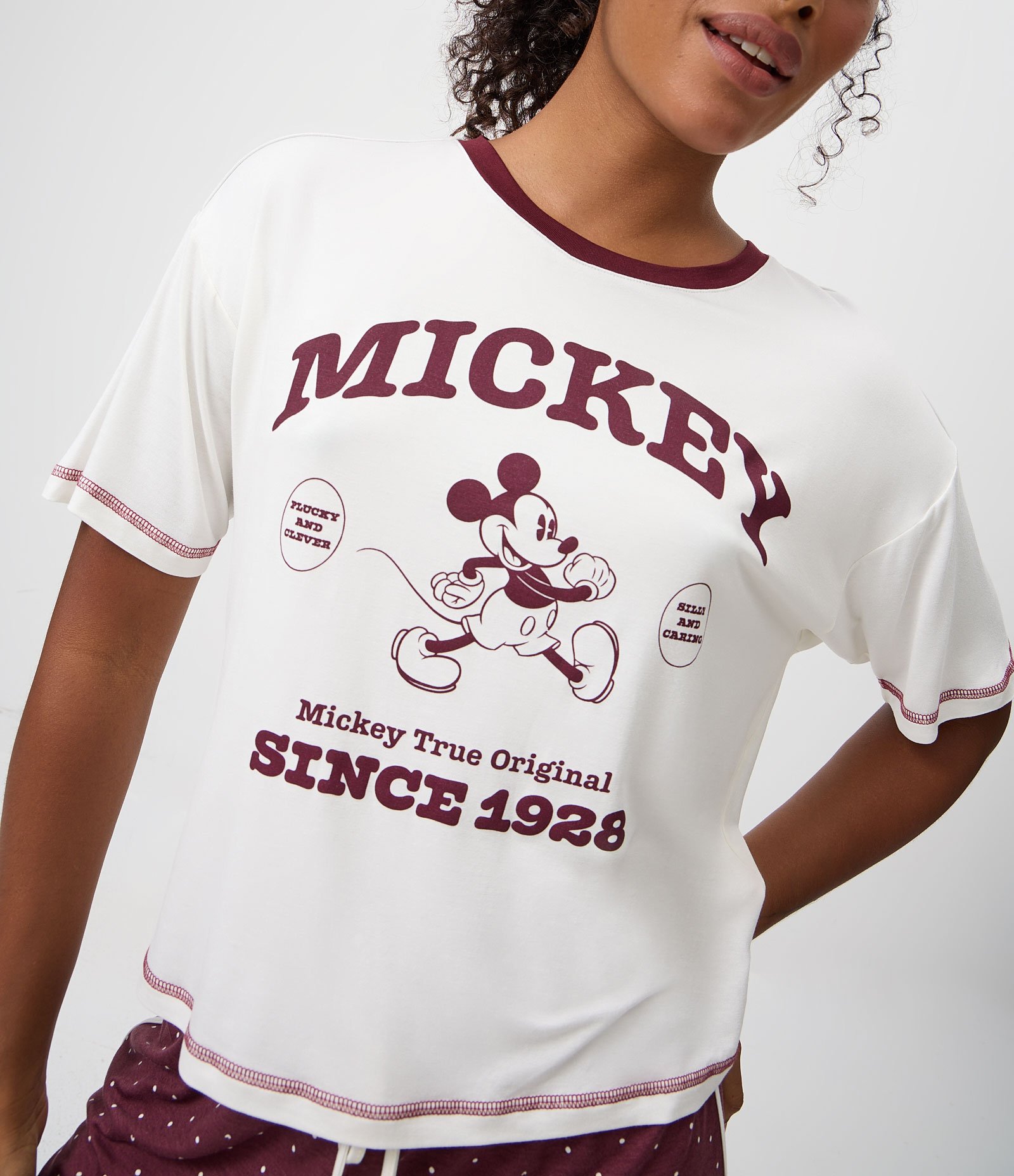 Blusa de Pijama em Viscolycra com Estampa Vintage Mickey Mouse Branco 4