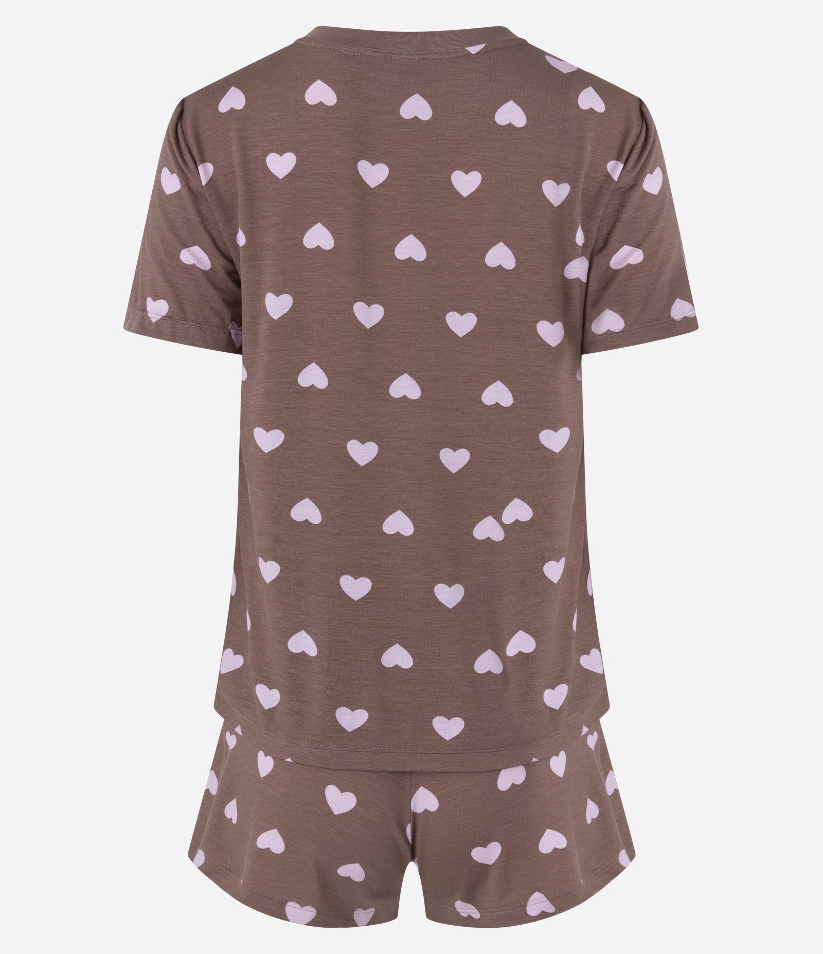 Pijama Curto com Estampa de Corações e Bolsinho Marrom 6