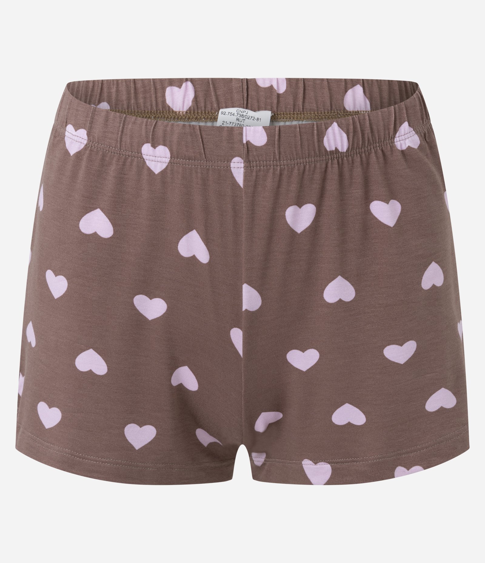 Pijama Curto com Estampa de Corações e Bolsinho Marrom 7