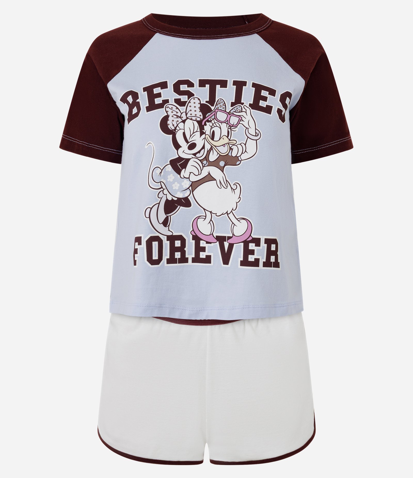 Pijama Curto em Ribana com Estampa Temática Minnie e Margarida Multicores 4