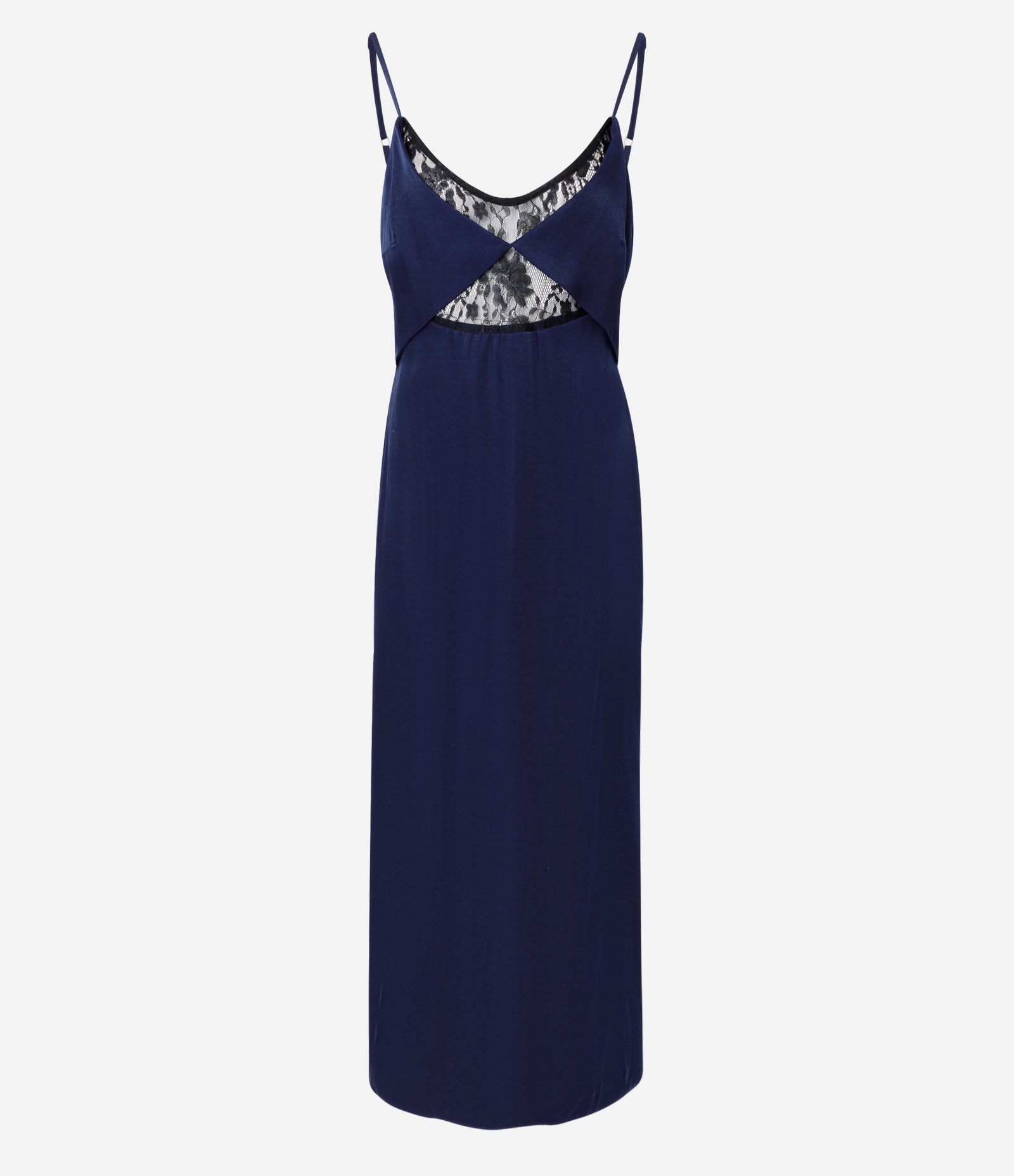 Vestido Midi em Viscolinho com Alças Finas e Detalhe em Renda Azul 5