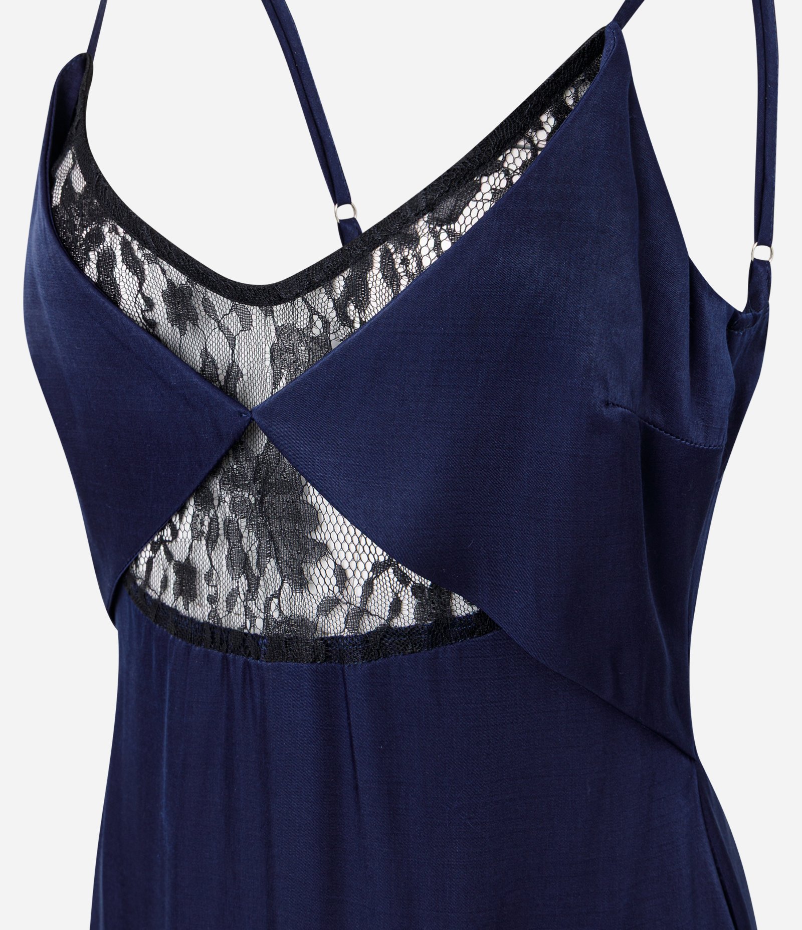 Vestido Midi em Viscolinho com Alças Finas e Detalhe em Renda Azul 6