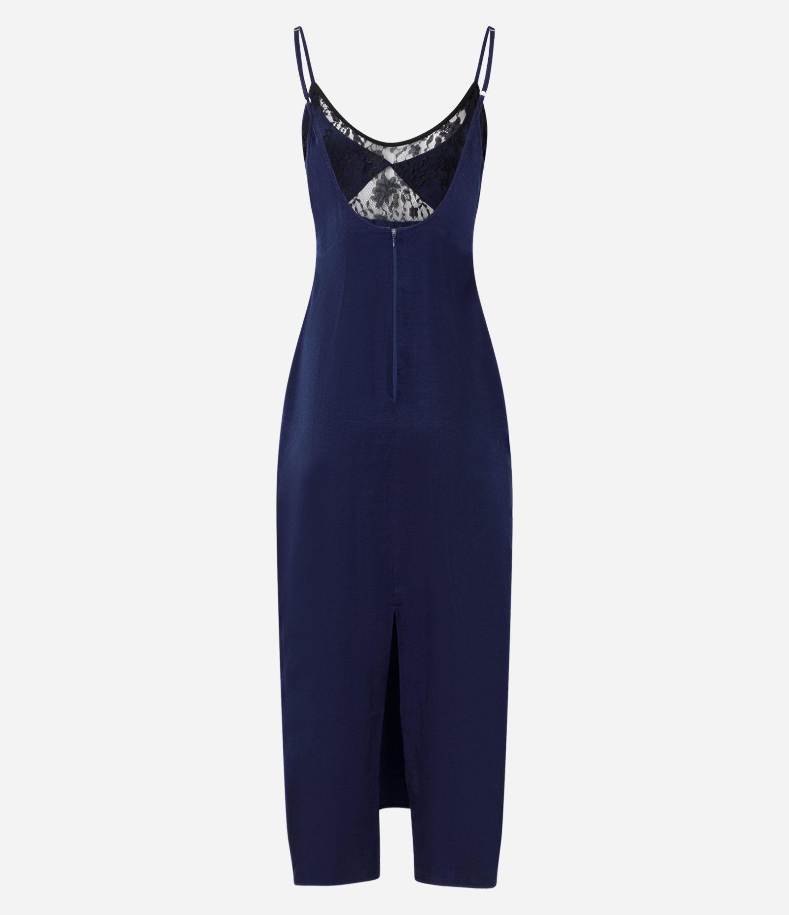 Vestido Midi em Viscolinho com Alças Finas e Detalhe em Renda Azul 7
