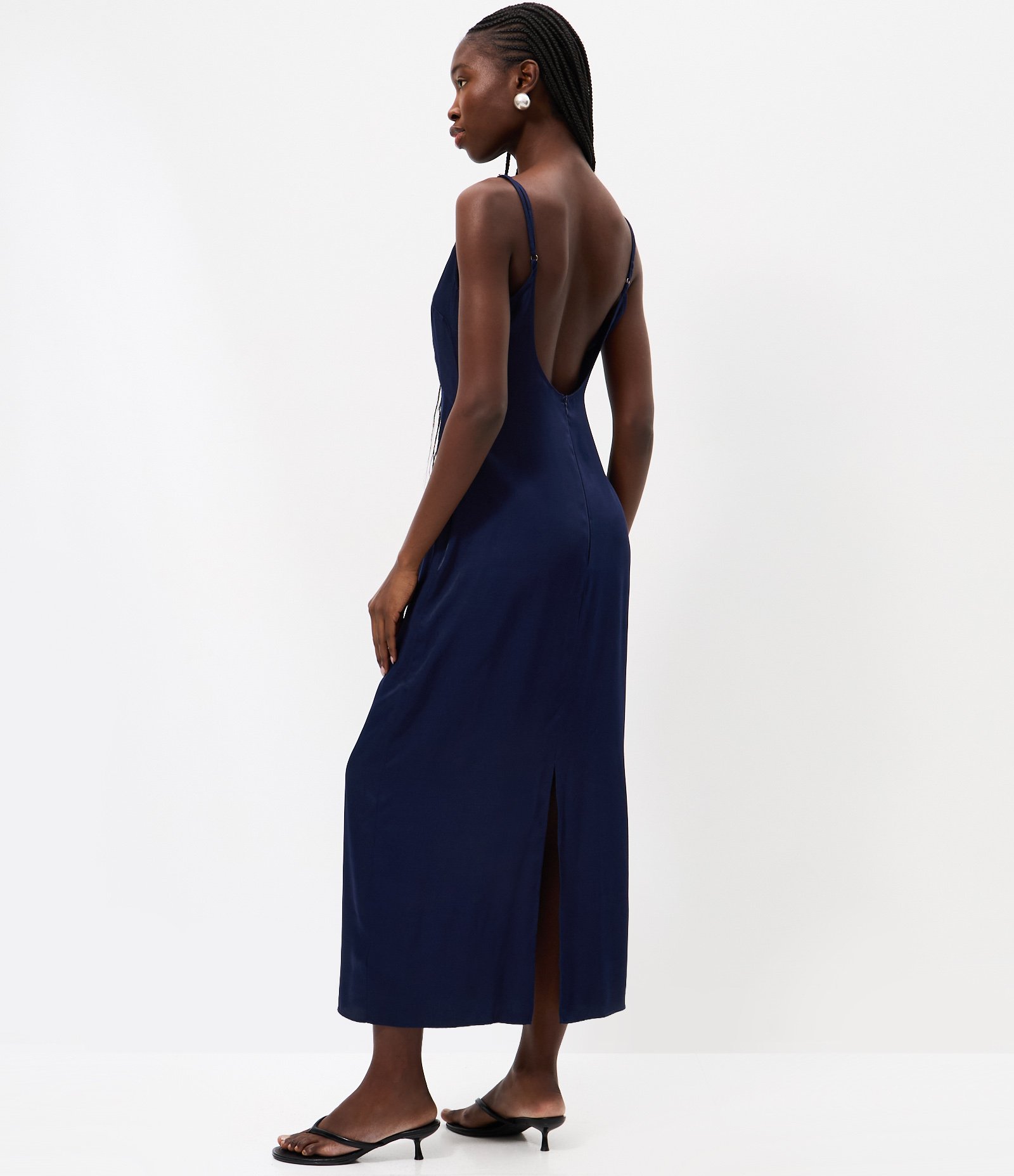 Vestido Midi em Viscolinho com Alças Finas e Detalhe em Renda Azul 4