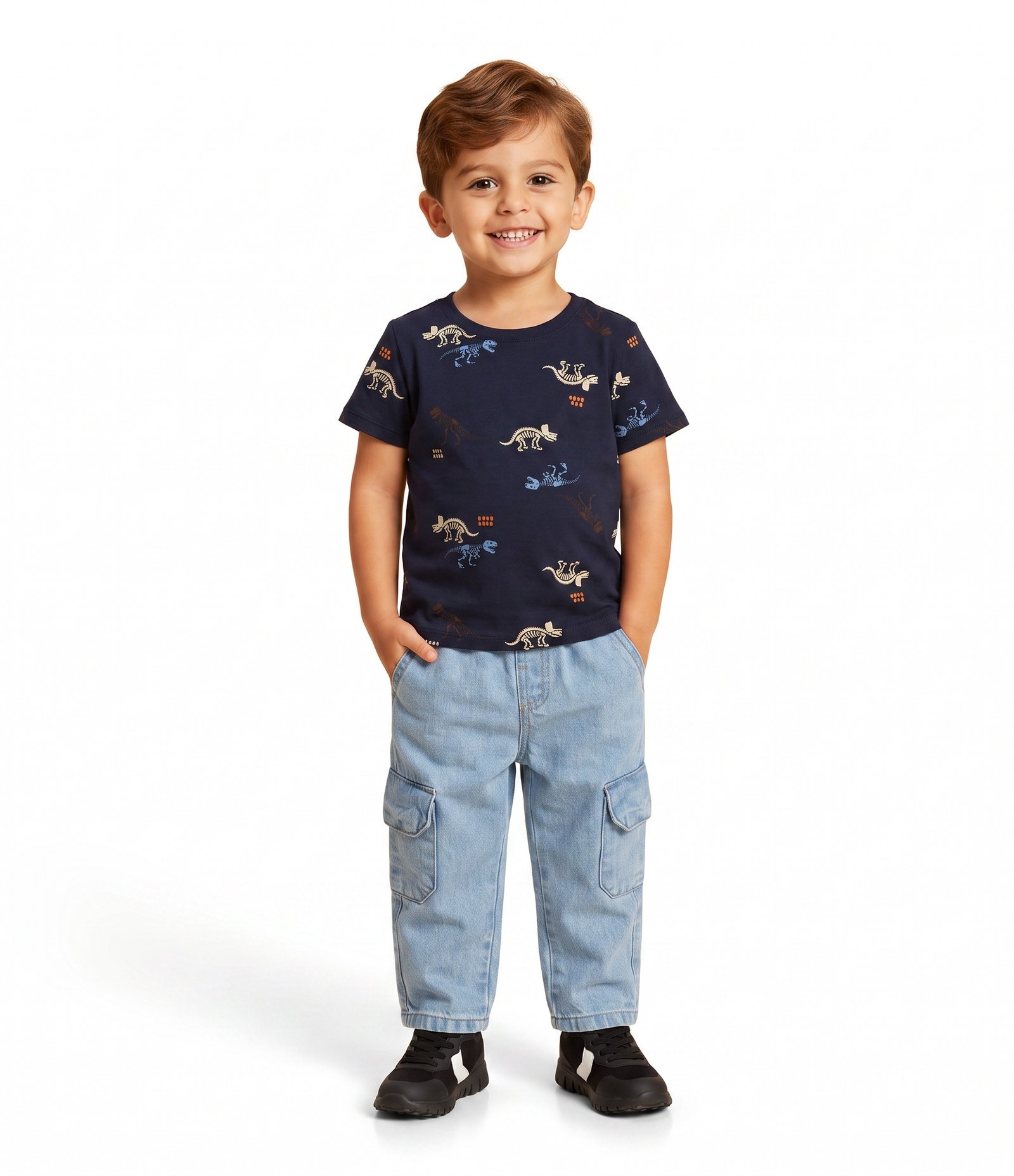 Camiseta Infantil em Algodão com Estampa de Dinossauro - Tam 1 a 6 Anos Azul 1