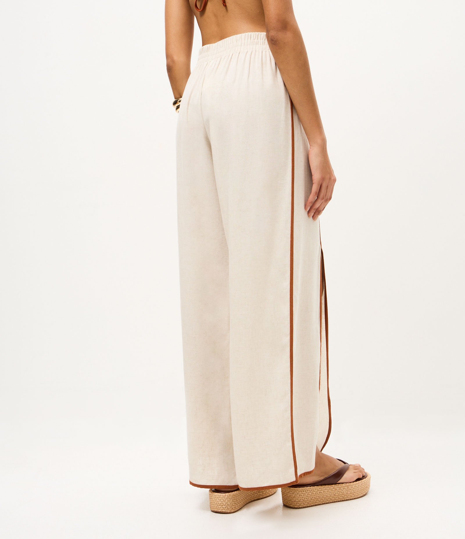 Saída de Praia Calça em Viscolinho com Viés Contrastante Off White 4