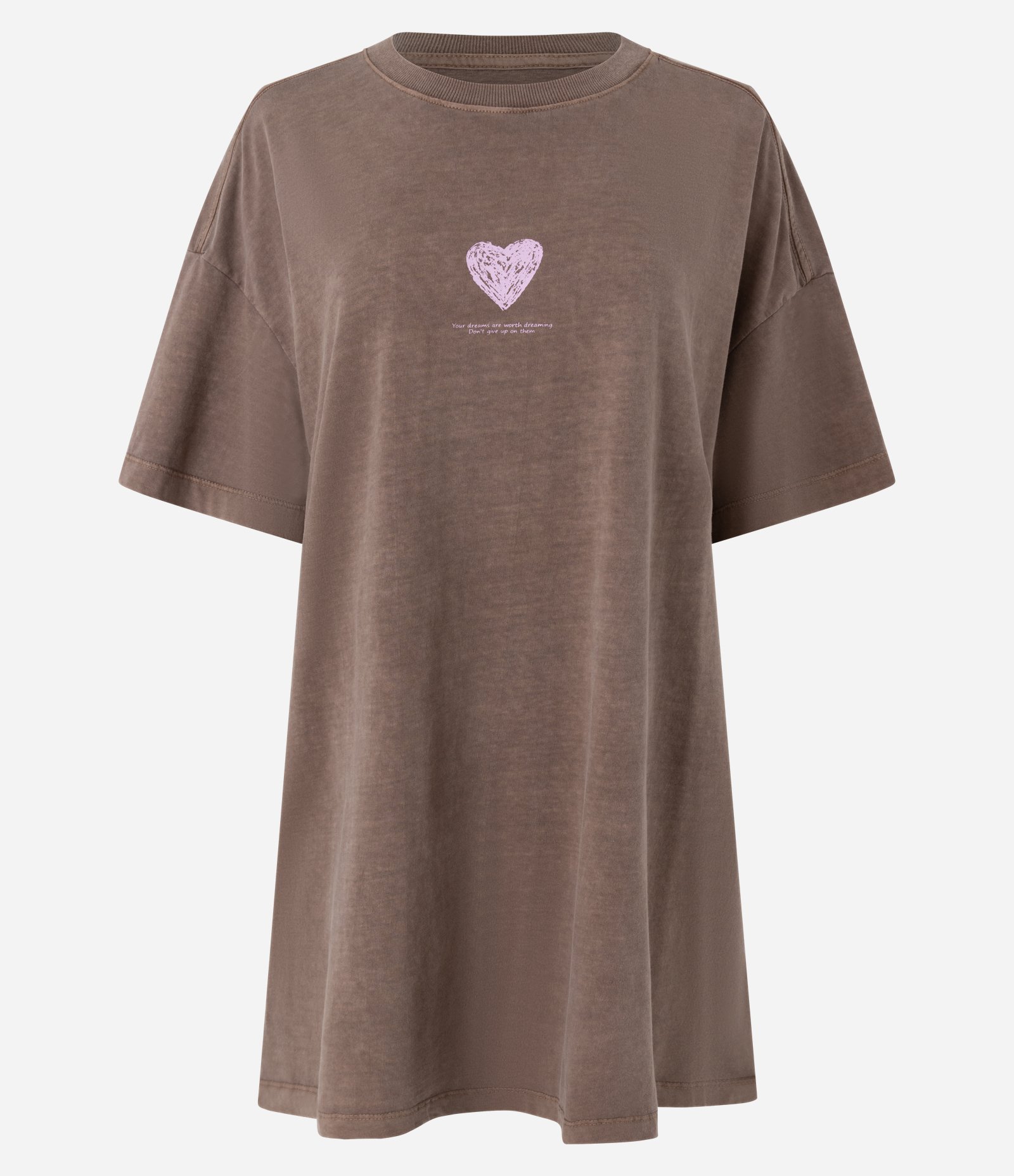 Camisola Curta Estonada com Estampa de Coração e Lettering Marrom 4