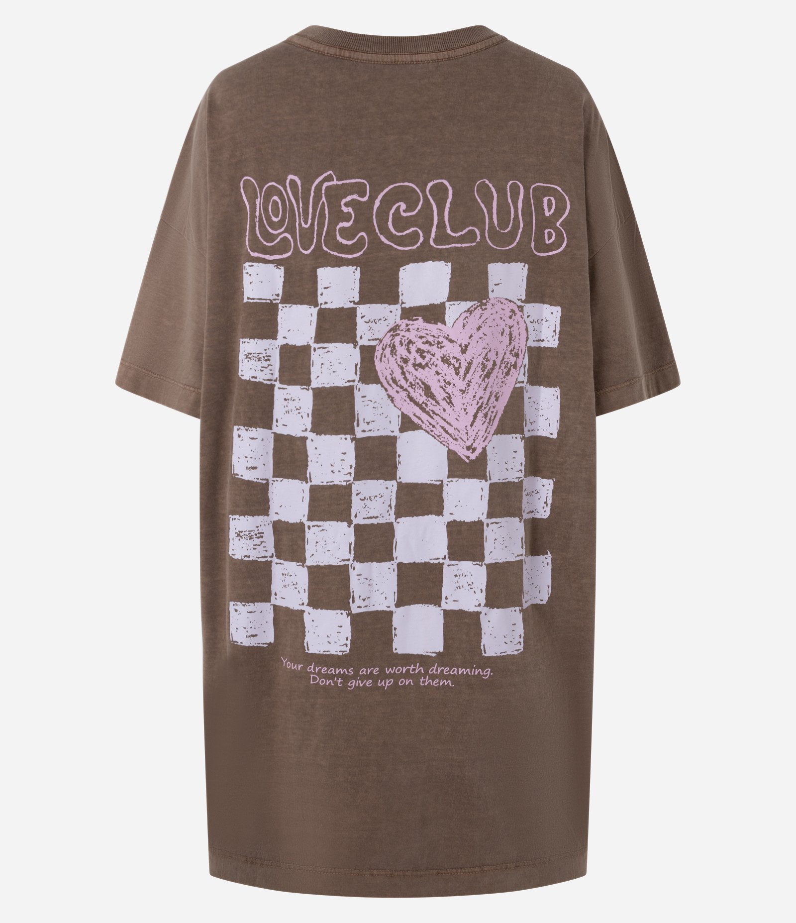 Camisola Curta Estonada com Estampa de Coração e Lettering Marrom 5