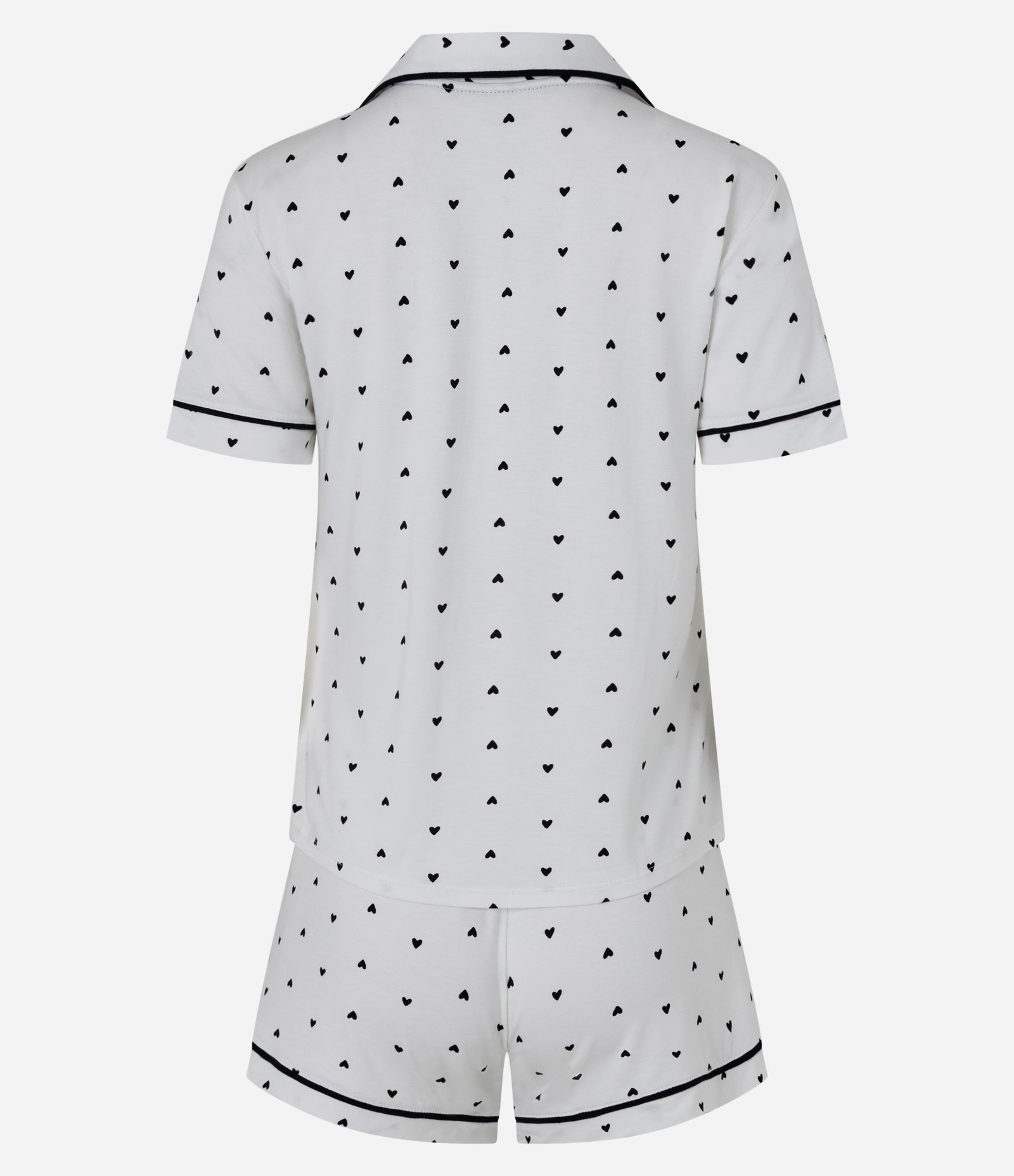 Pijama Curto Americano em Viscolycra com Estampa de Corações Branco/Preto 6