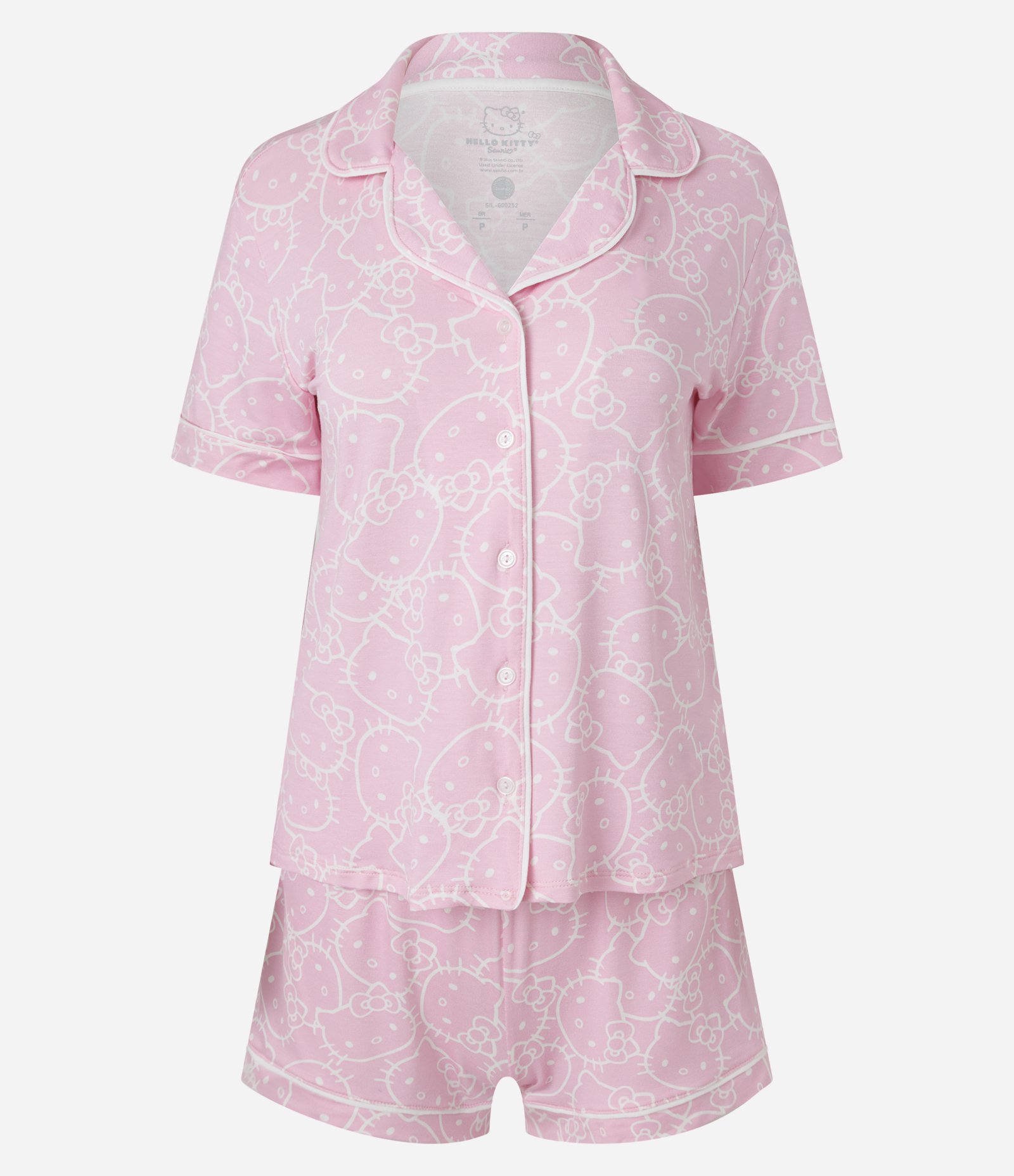 Pijama Curto Americano em Viscolycra com Estampa Hello Kitty Rosa 5