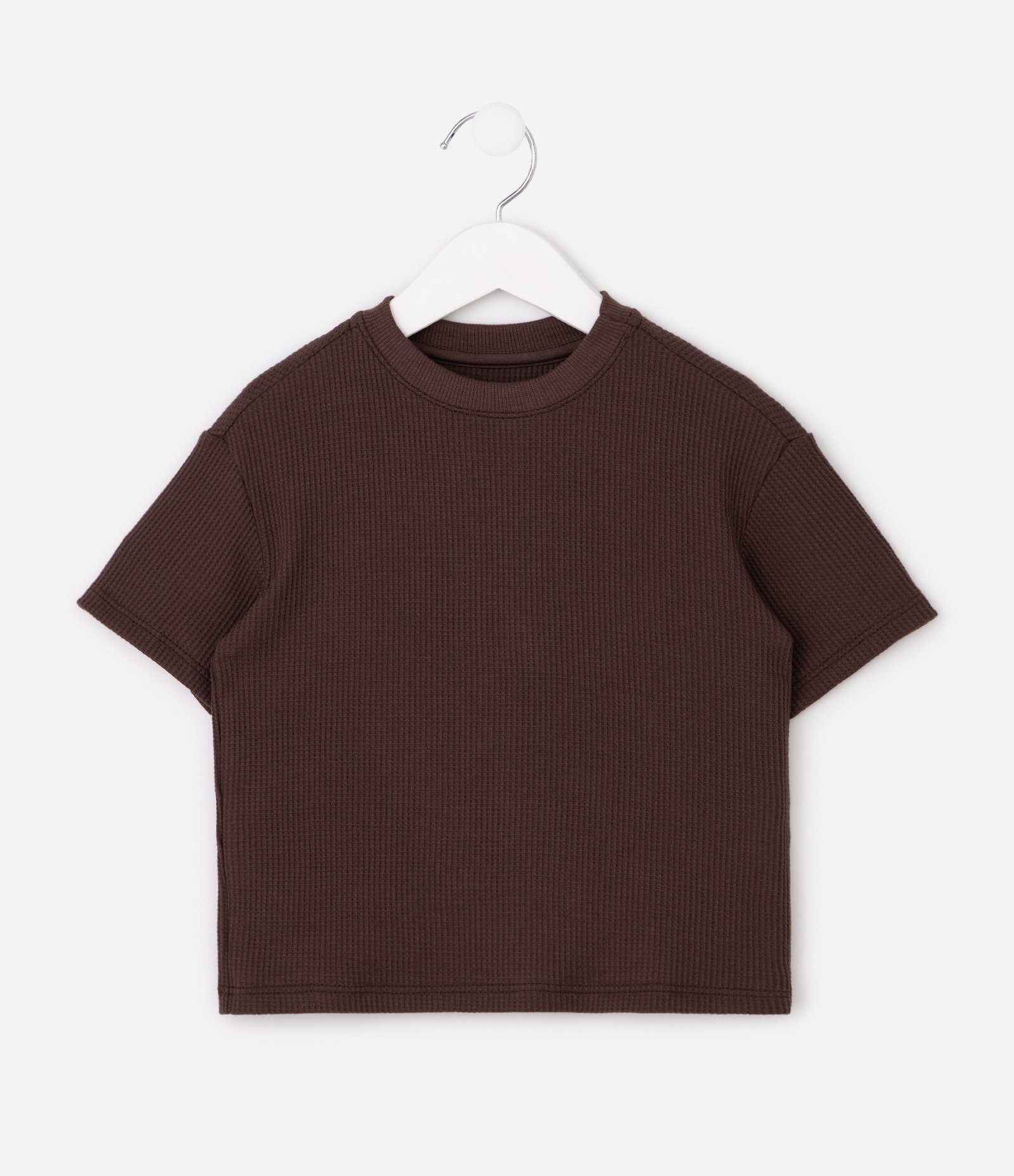 Camiseta Infantil com Textura Waffle e Gola Redonda - Tam 1 a 6 Anos Marrom 1