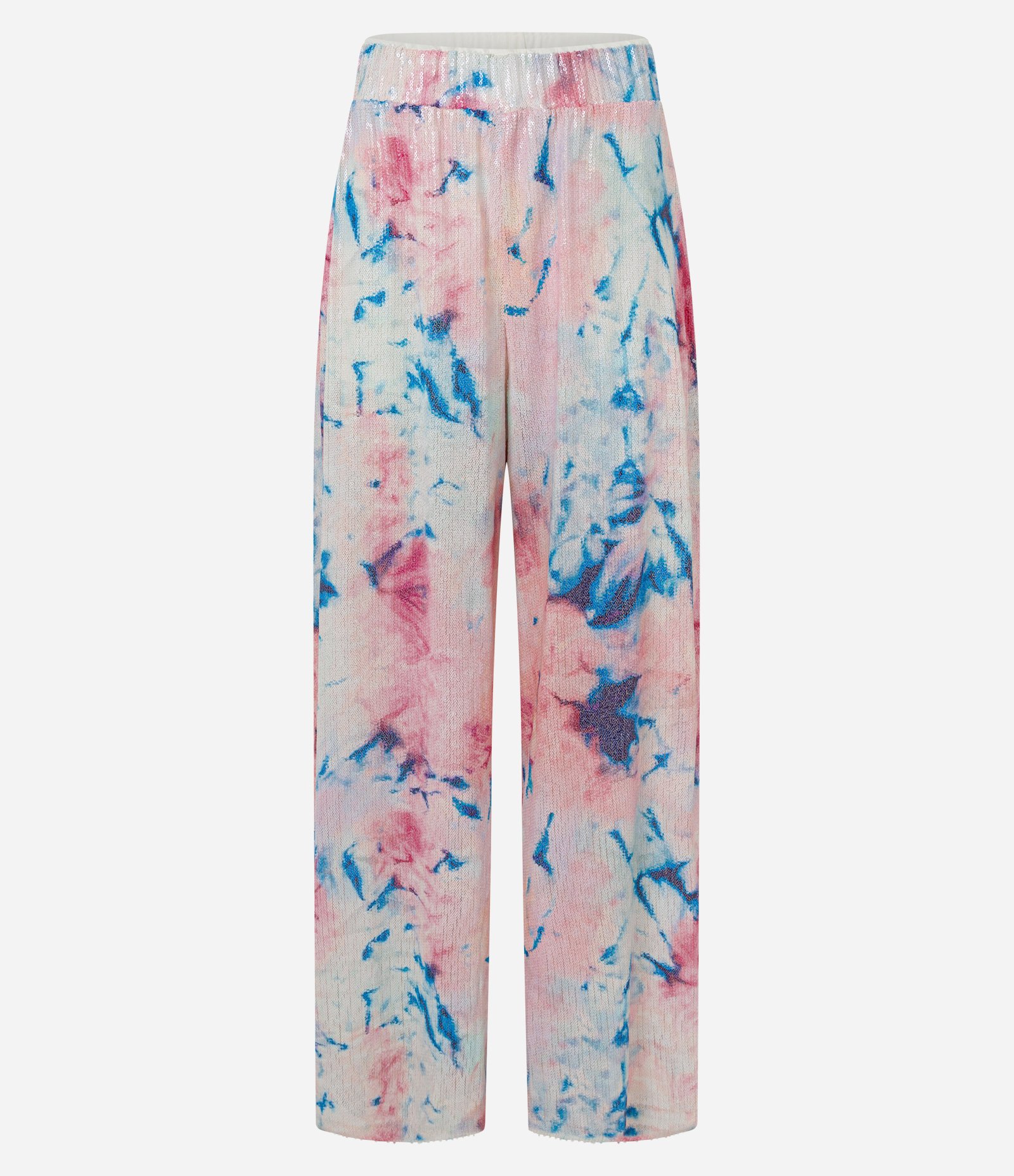 Calça Pantalona em Paetês Tie Dye com Cós Elástico Rosa 1
