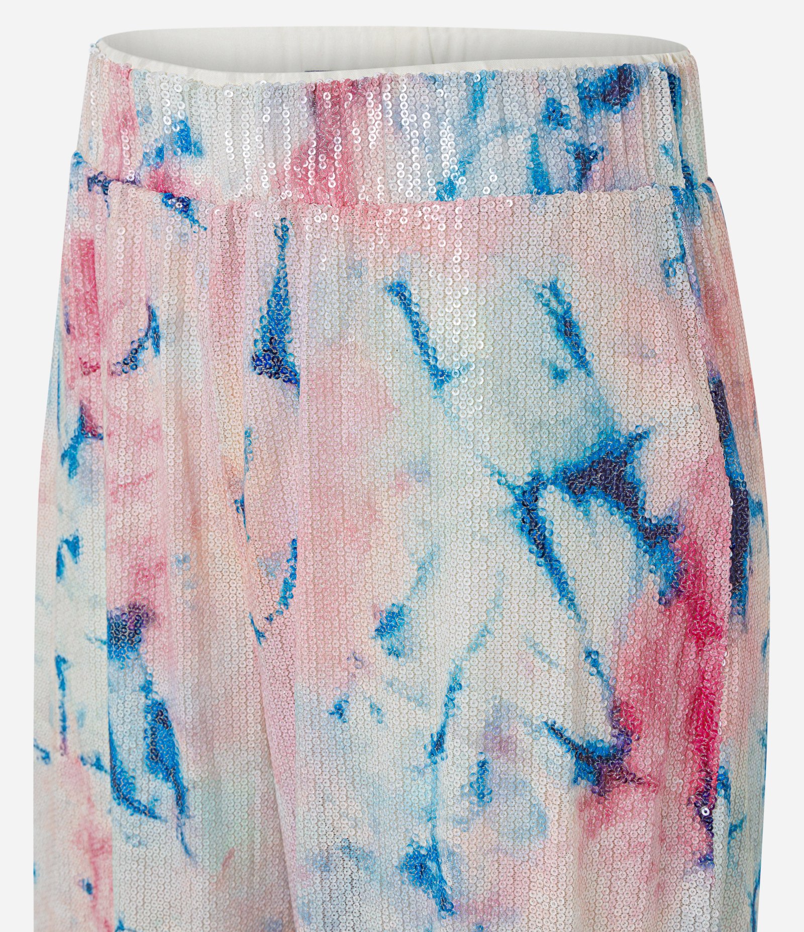 Calça Pantalona em Paetês Tie Dye com Cós Elástico Rosa 2