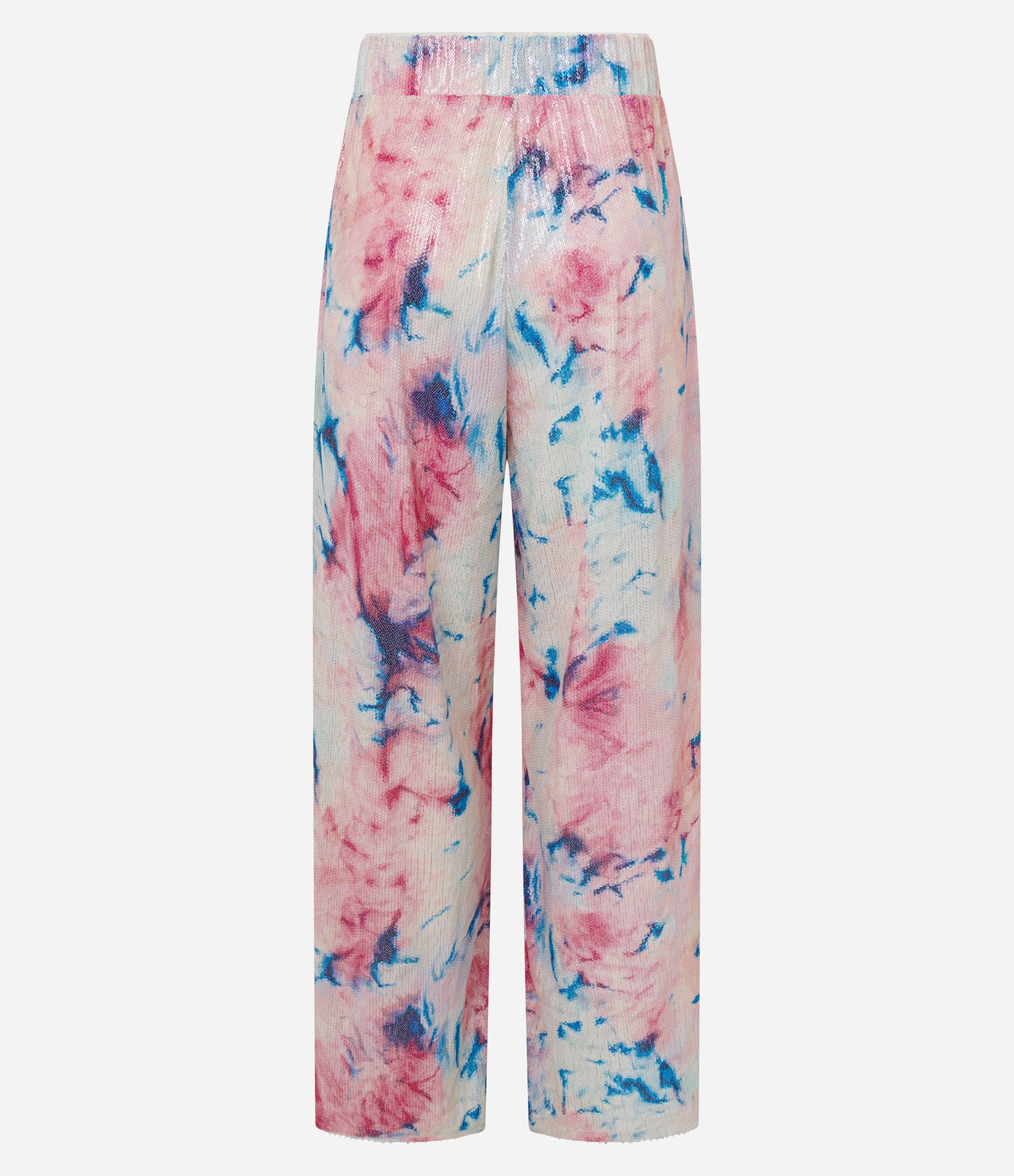 Calça Pantalona em Paetês Tie Dye com Cós Elástico Rosa 3