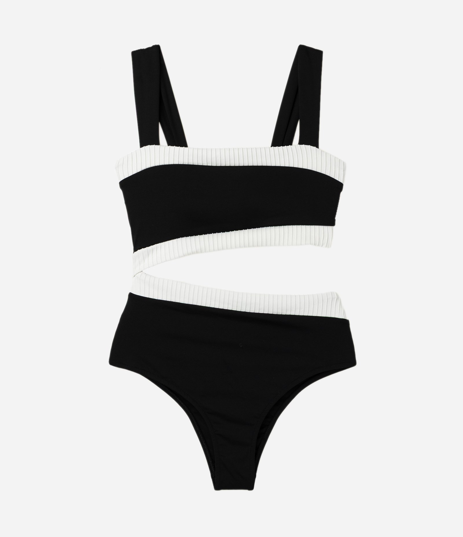 Maiô em Microfibra com Recortes Cut Out Contrastantes Preto/Branco 1