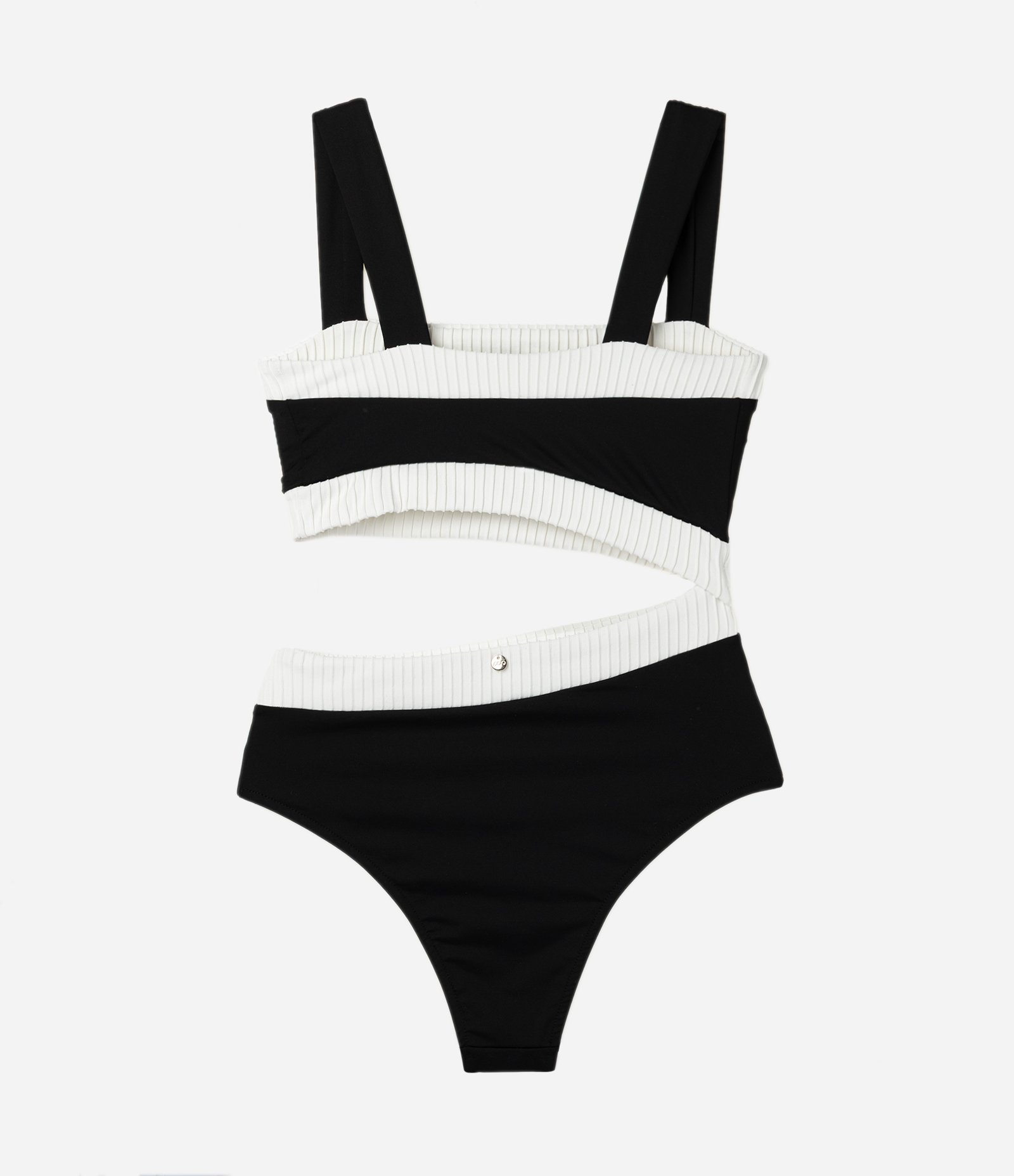 Maiô em Microfibra com Recortes Cut Out Contrastantes Preto/Branco 2
