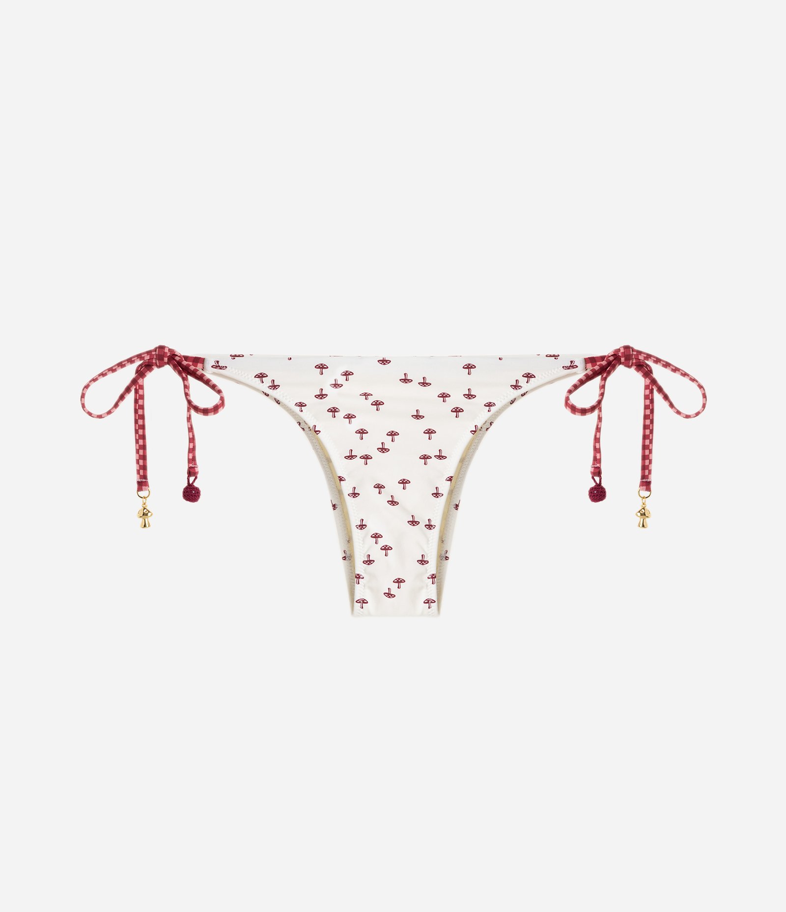 Biquíni Calcinha Lacinho com Estampa de Cogumelos Branco/Vermelho 1