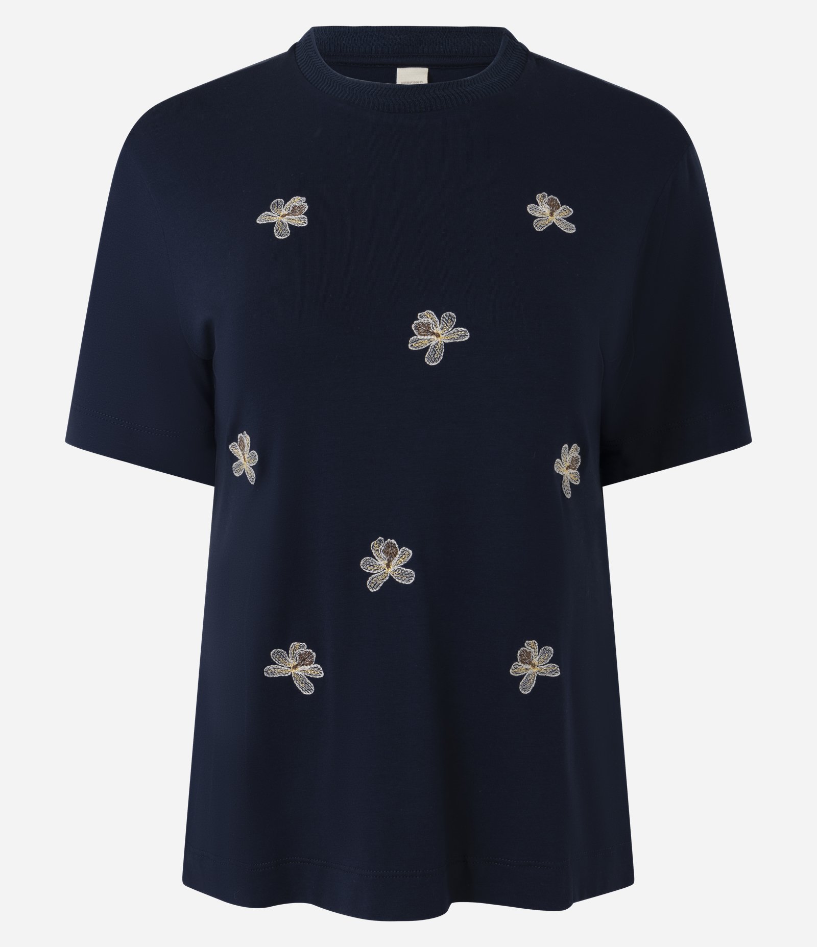 Camiseta em Viscose com Flor Bordada Azul 1