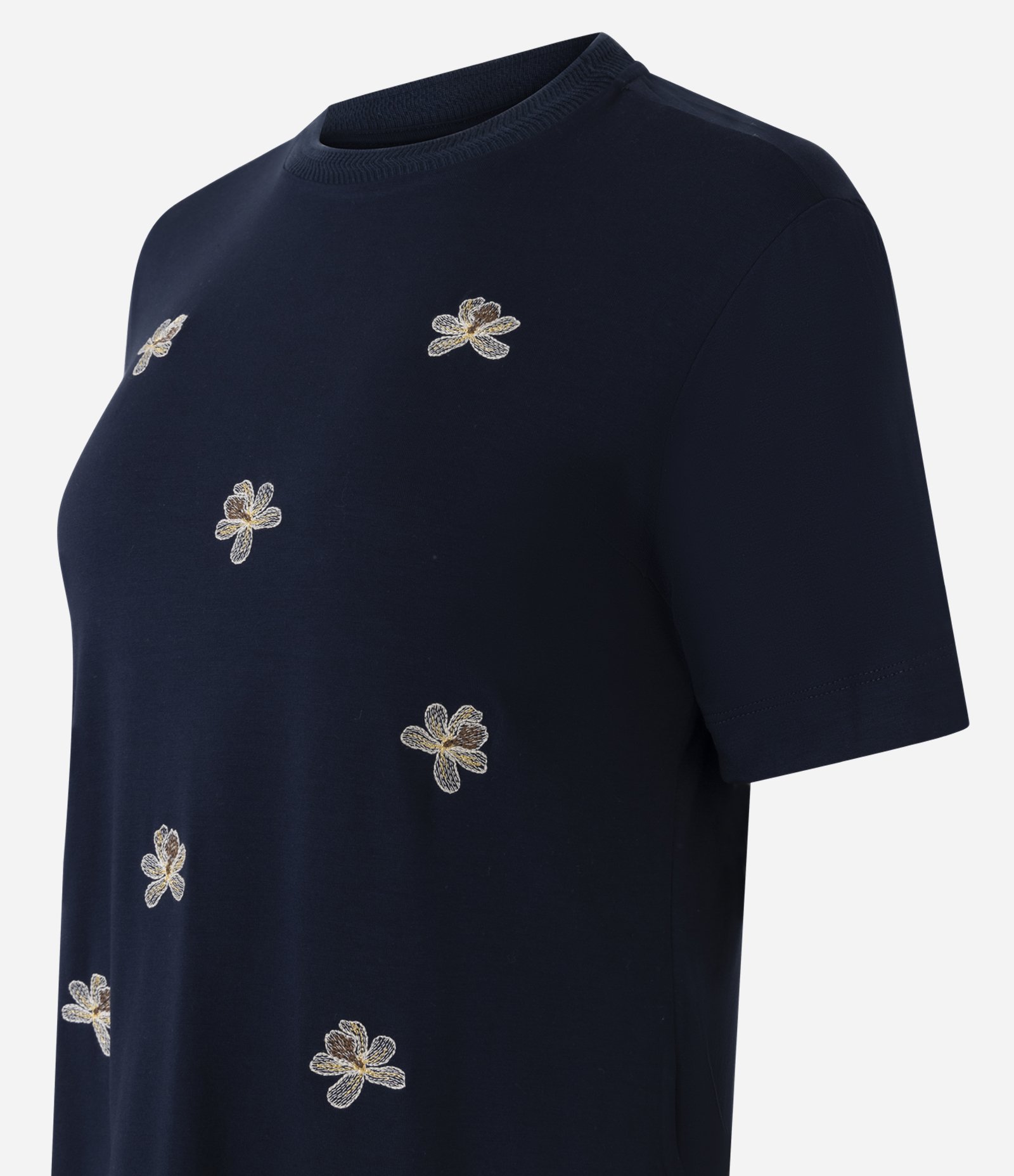 Camiseta em Viscose com Flor Bordada Azul 2