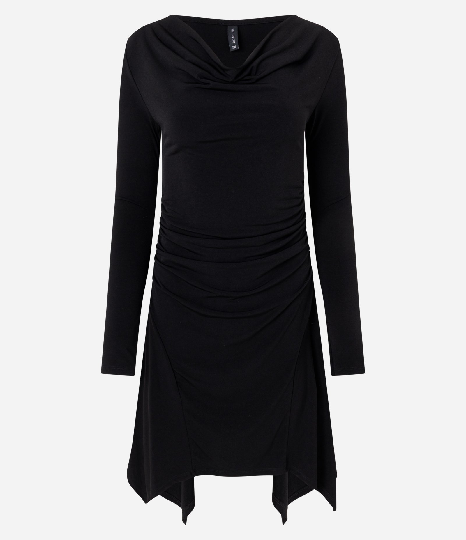 Vestido Manga Longa em Tule com Barra Assimétrica Preto 1