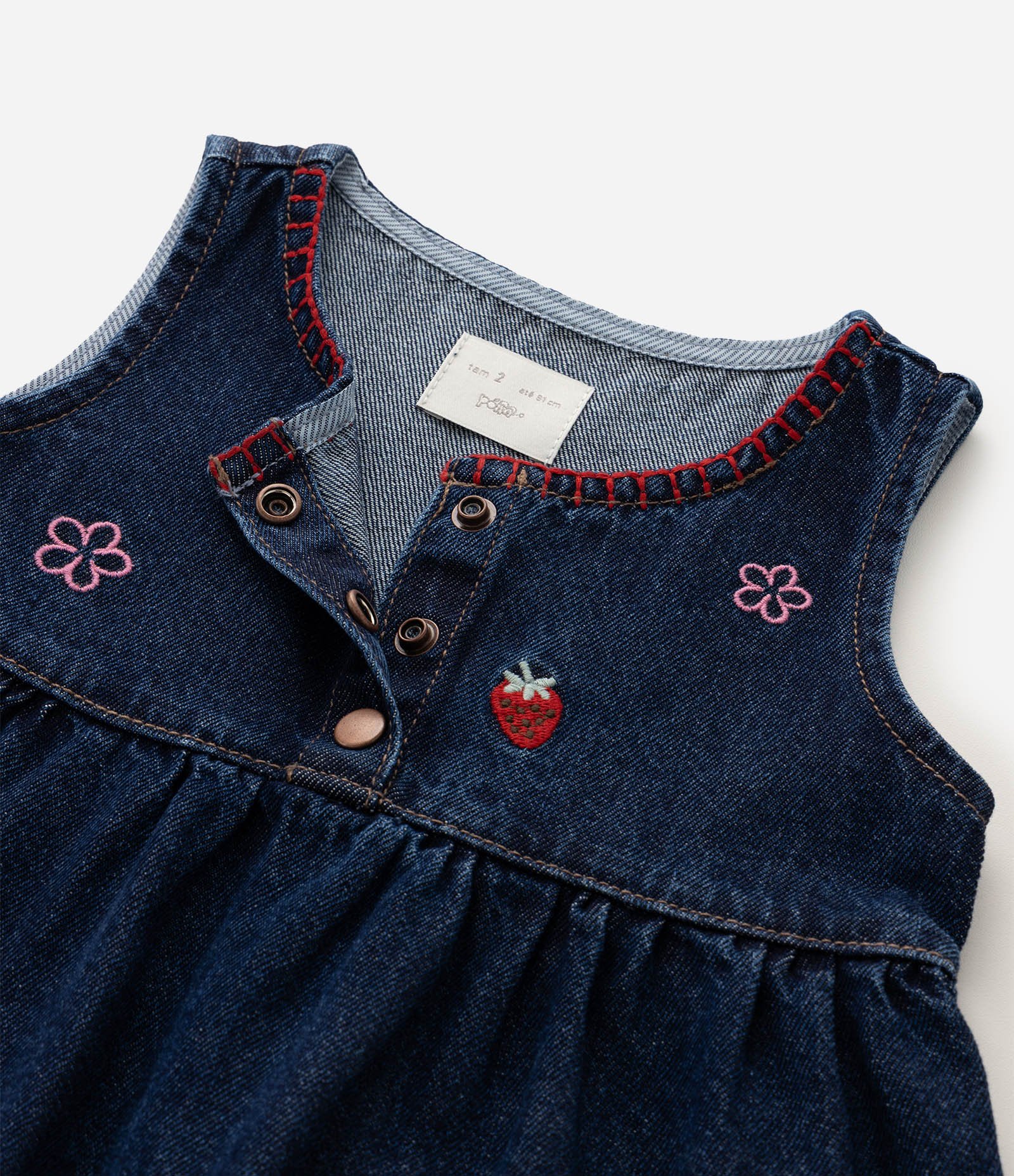 Vestido Jeans Infantil com Bordado e Botões - Tam 1 a 6 Anos Azul 5