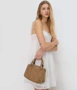 Bolsa Satchel em Suede com Alça Longa Removível