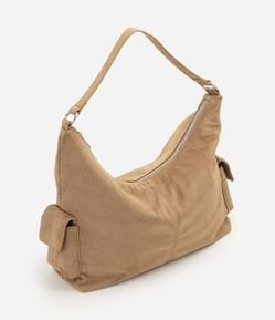 Bolsa Hobo Média em Suede com Detalhes Metalizados