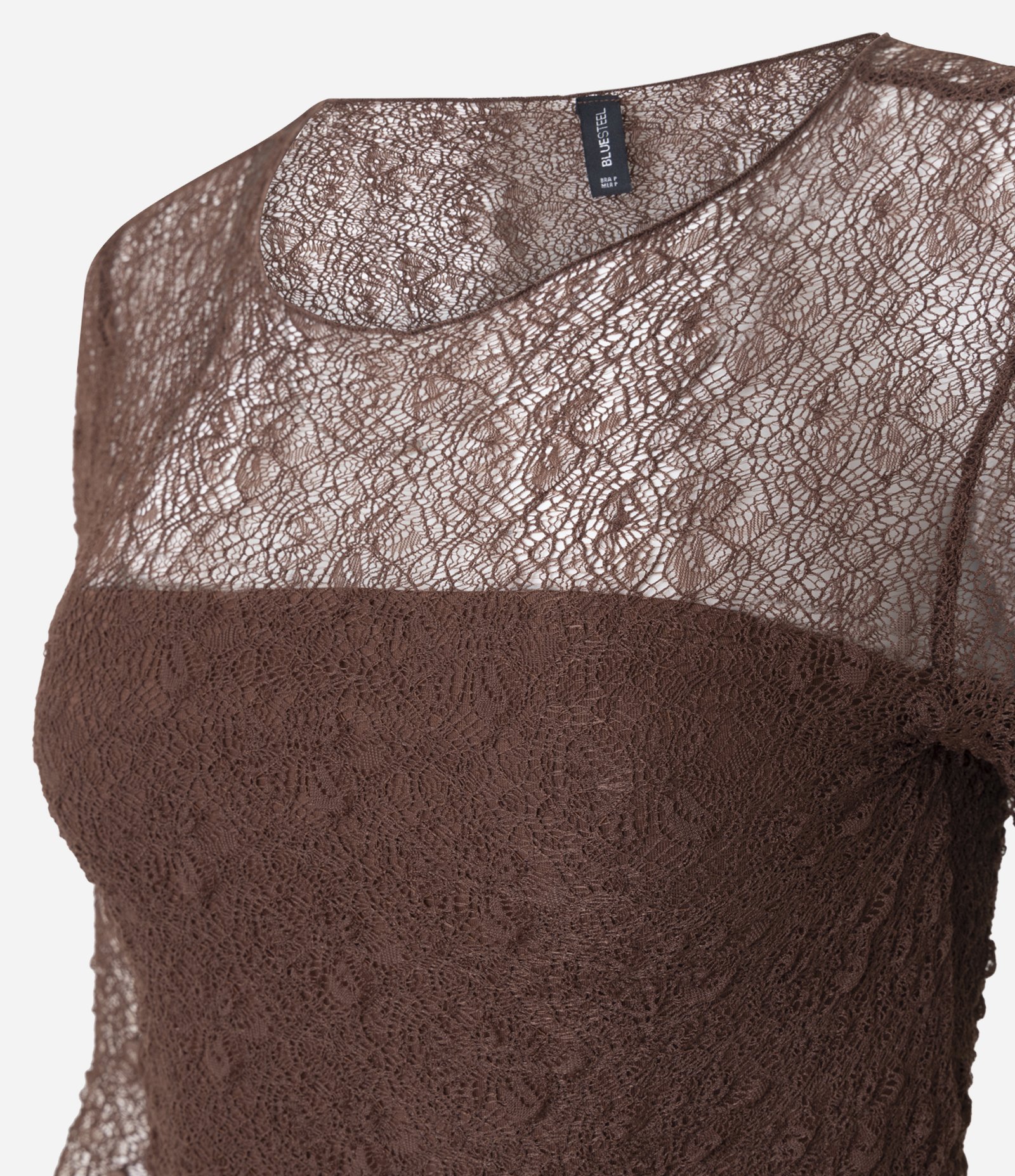 Blusa Manga Longa Texturizada com Manga Evasê e Transparência Marrom 2