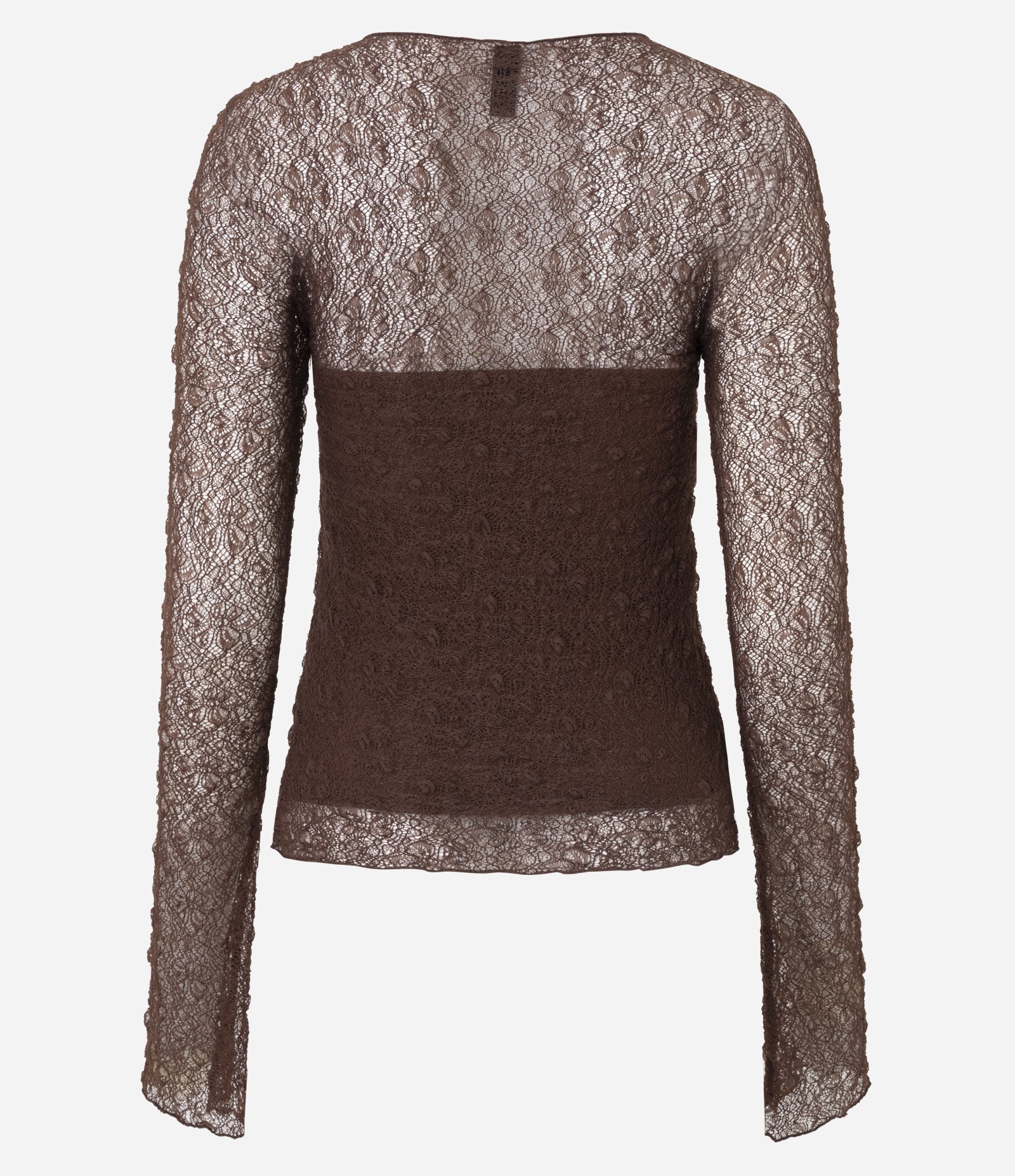 Blusa Manga Longa Texturizada com Manga Evasê e Transparência Marrom 3