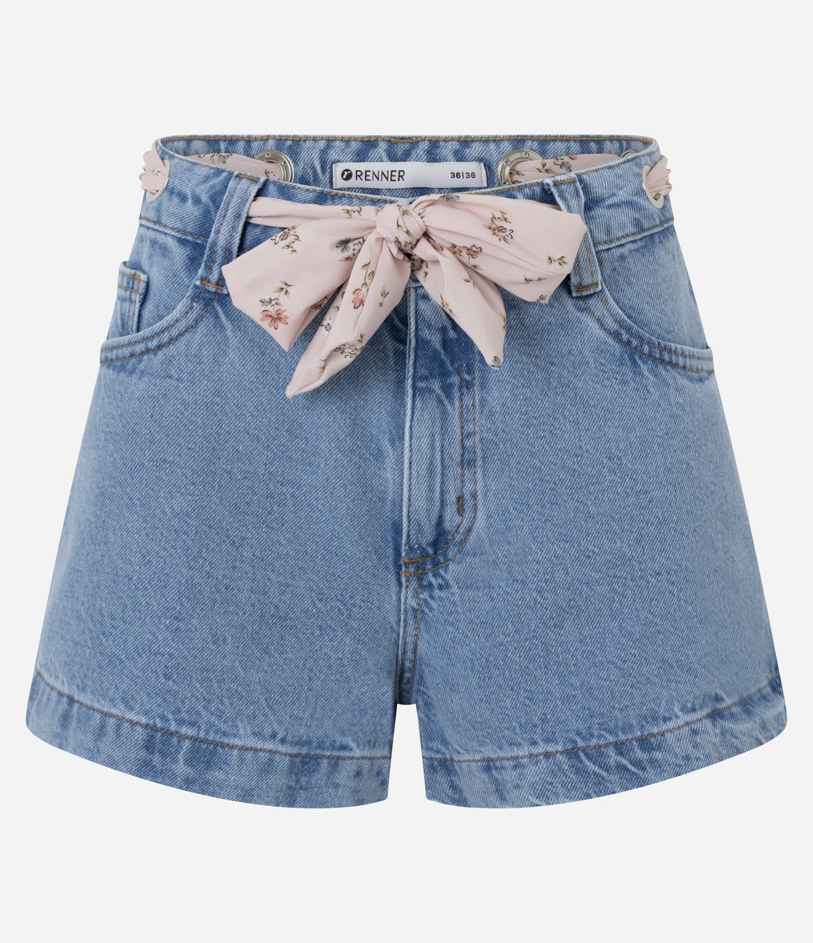 Short em Jeans com Cintura Média Lenço e Ilhós Claro 5