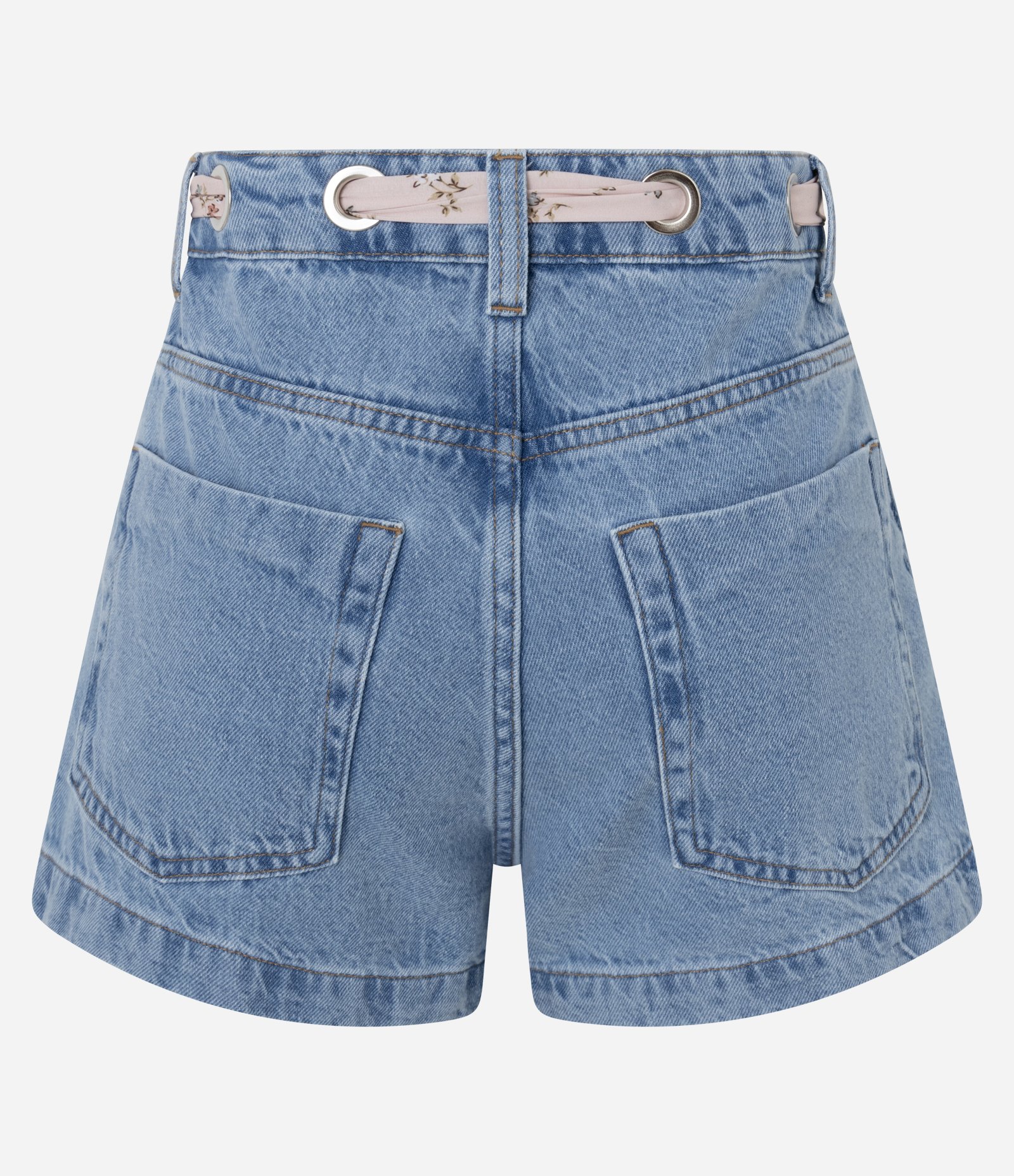 Short em Jeans com Cintura Média Lenço e Ilhós Claro 7