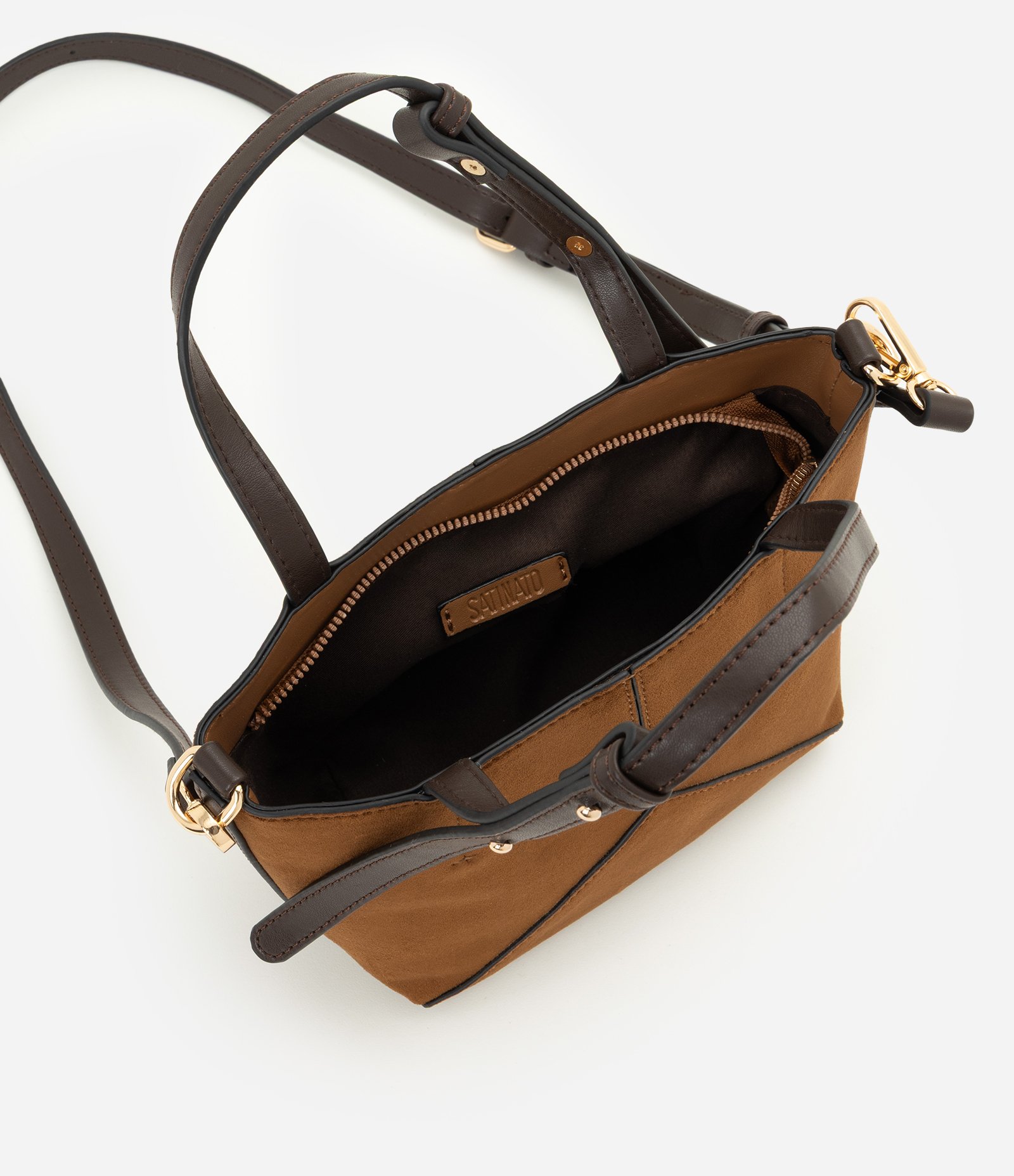 Bolsa Pequena em Suede com Alça de Mão Marrom 5