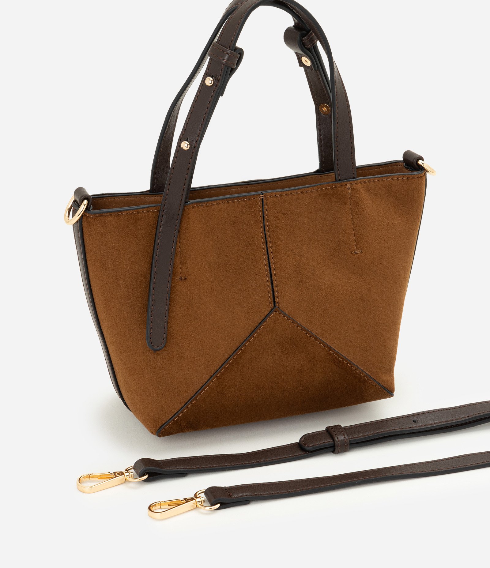 Bolsa Pequena em Suede com Alça de Mão Marrom 6