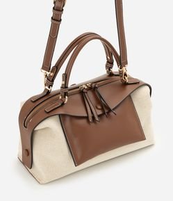Bolsa Satchel Média com Detalhes Contrastantes