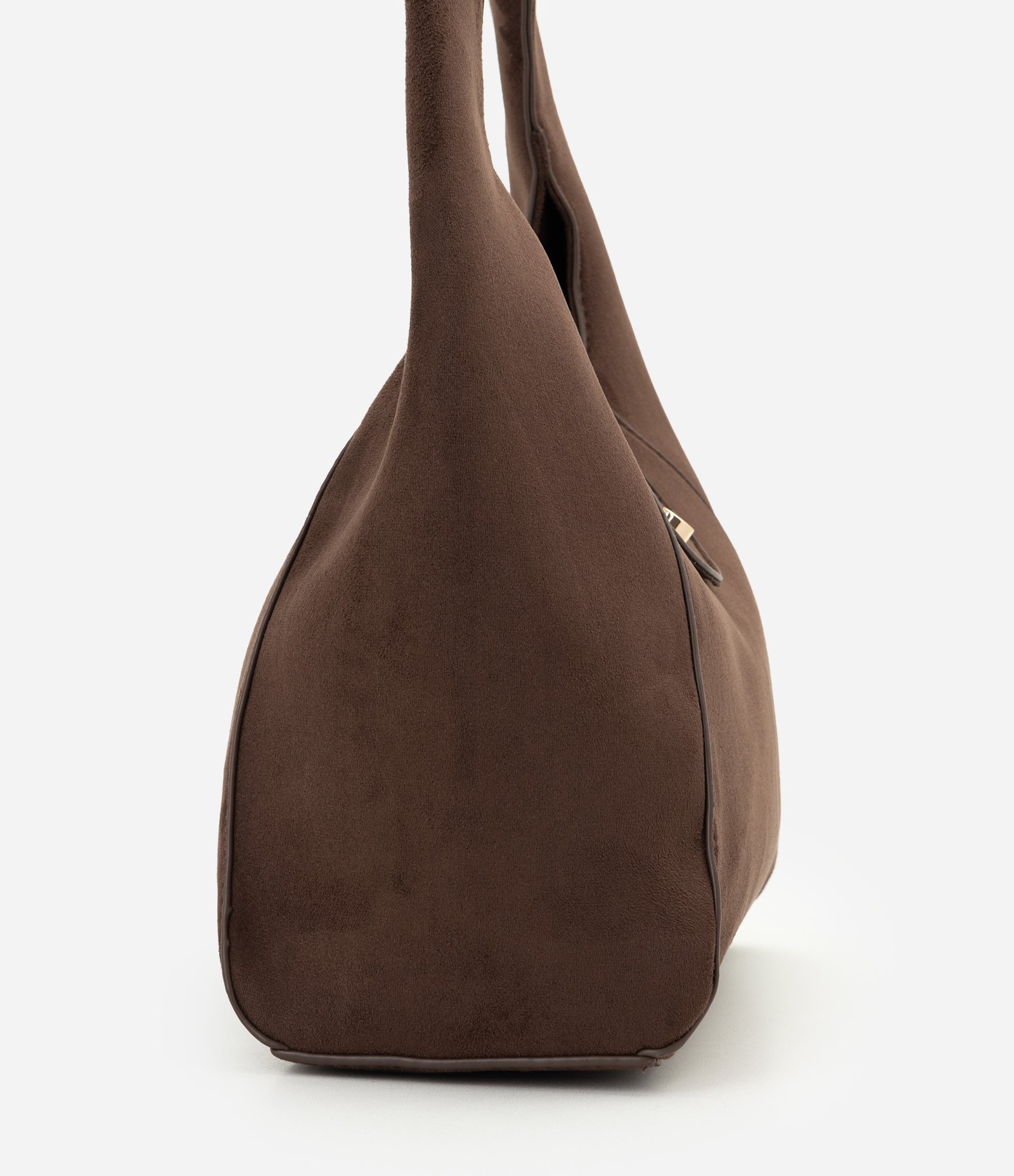 Bolsa Hobo Média em Suede com Fechamento por Torniquete Marrom 2