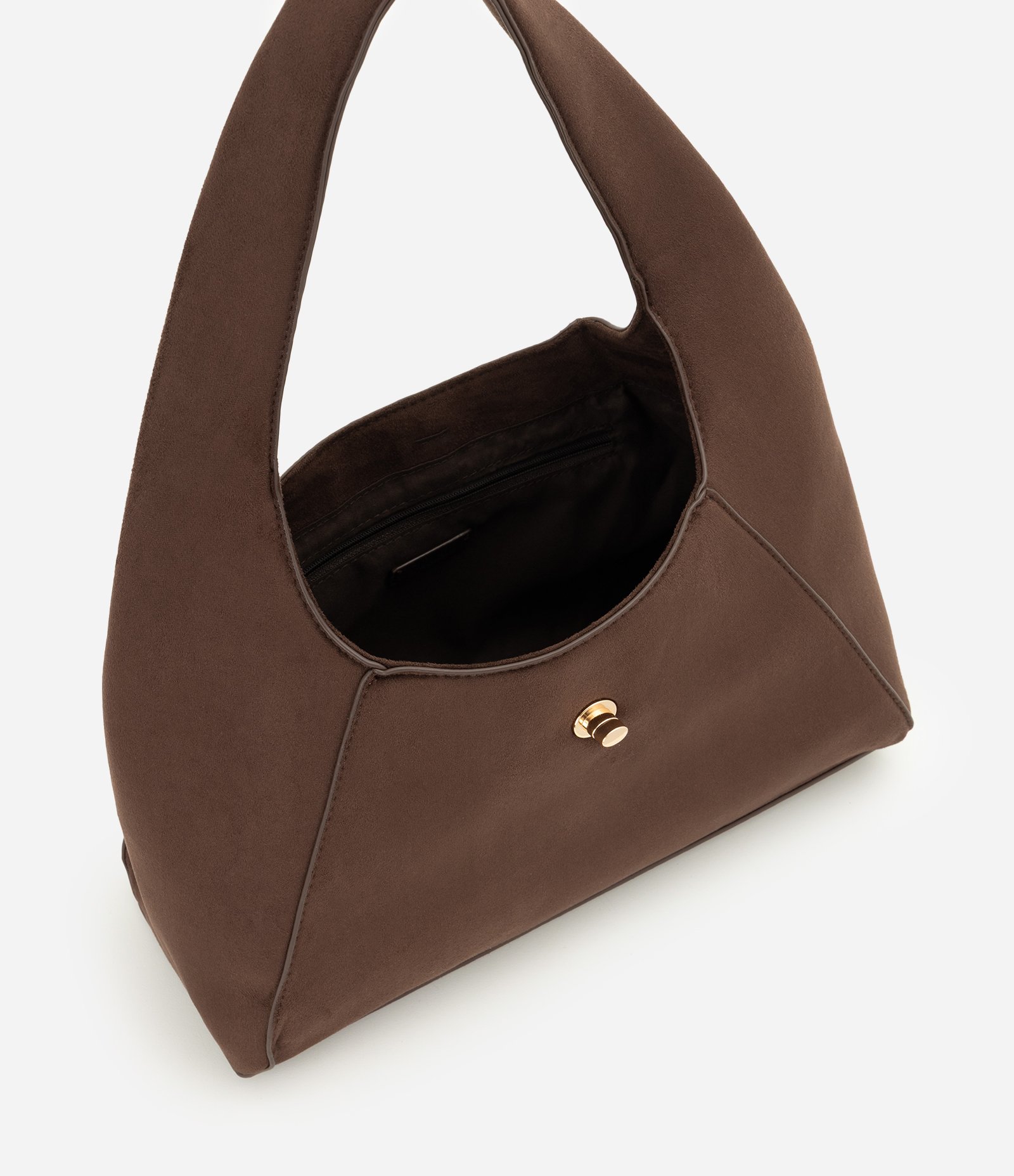 Bolsa Hobo Média em Suede com Fechamento por Torniquete Marrom 4